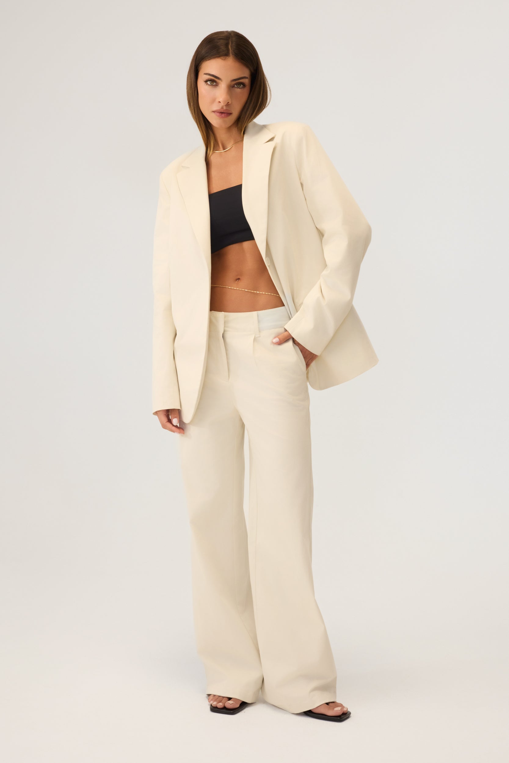 Milan Wide Leg Trousers Sand - Eco-Certified