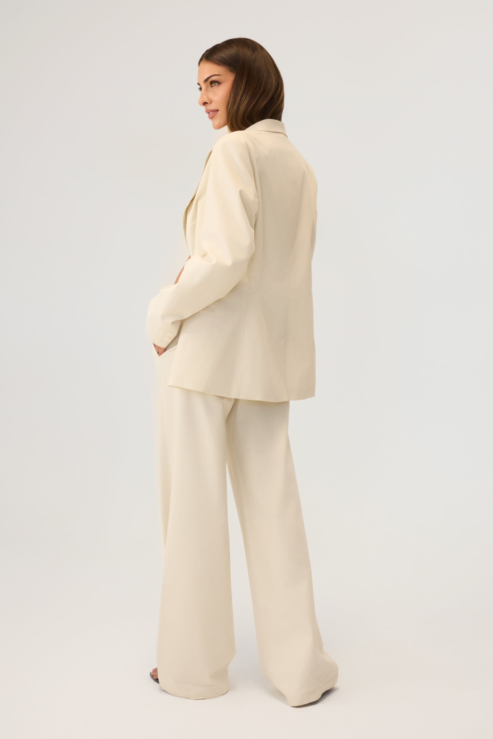 Milan Wide Leg Trousers Sand - Eco-Certified