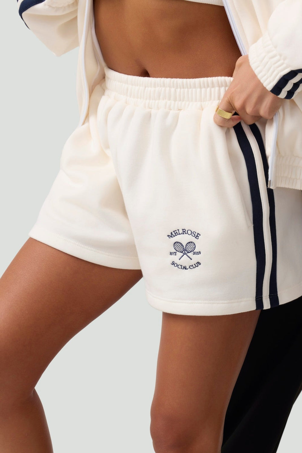 Melrose Social Club Fleece Track Shorts Ivory Eco-Certified