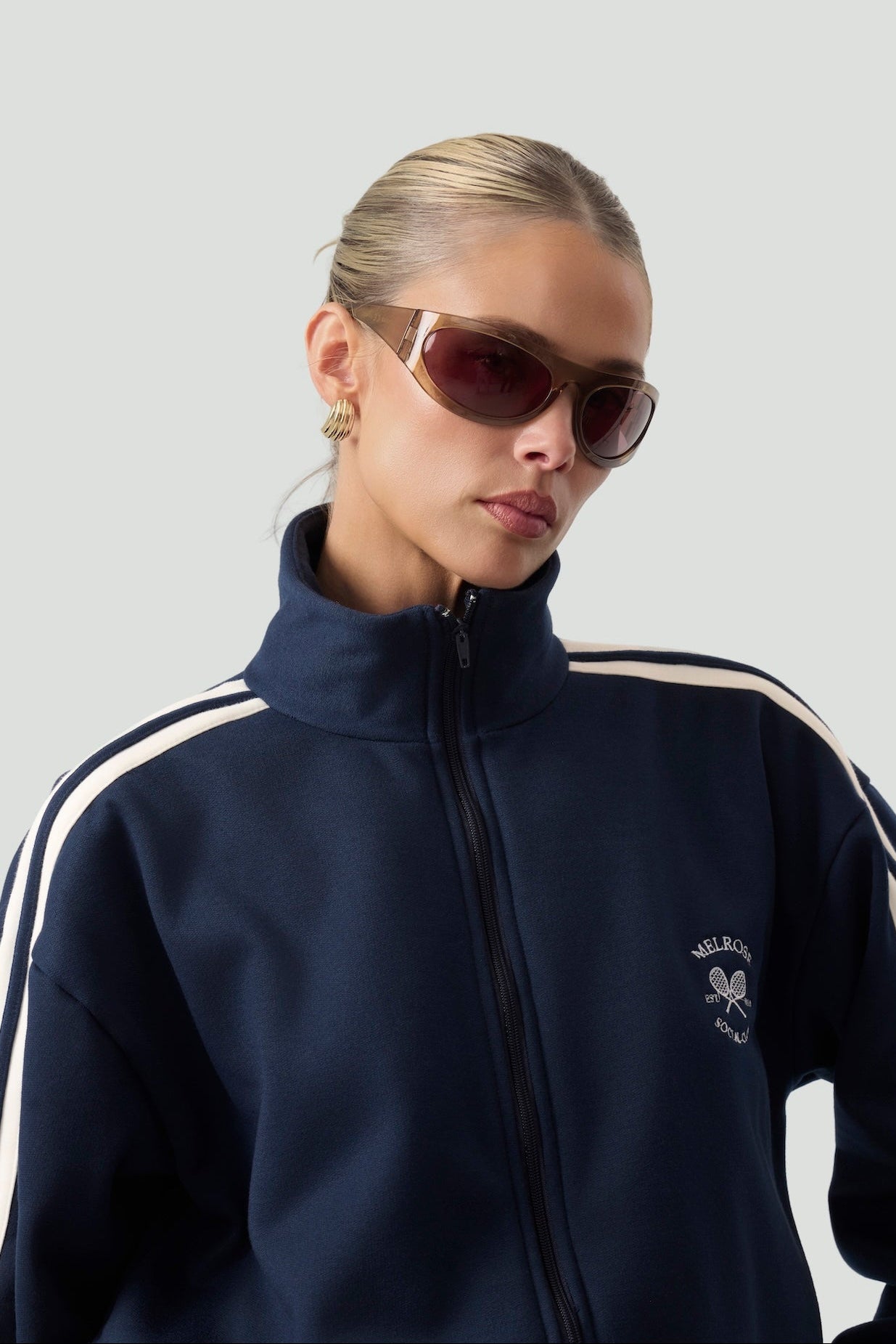 Melrose Social Club Fleece Track Jacket Navy Eco-Certified