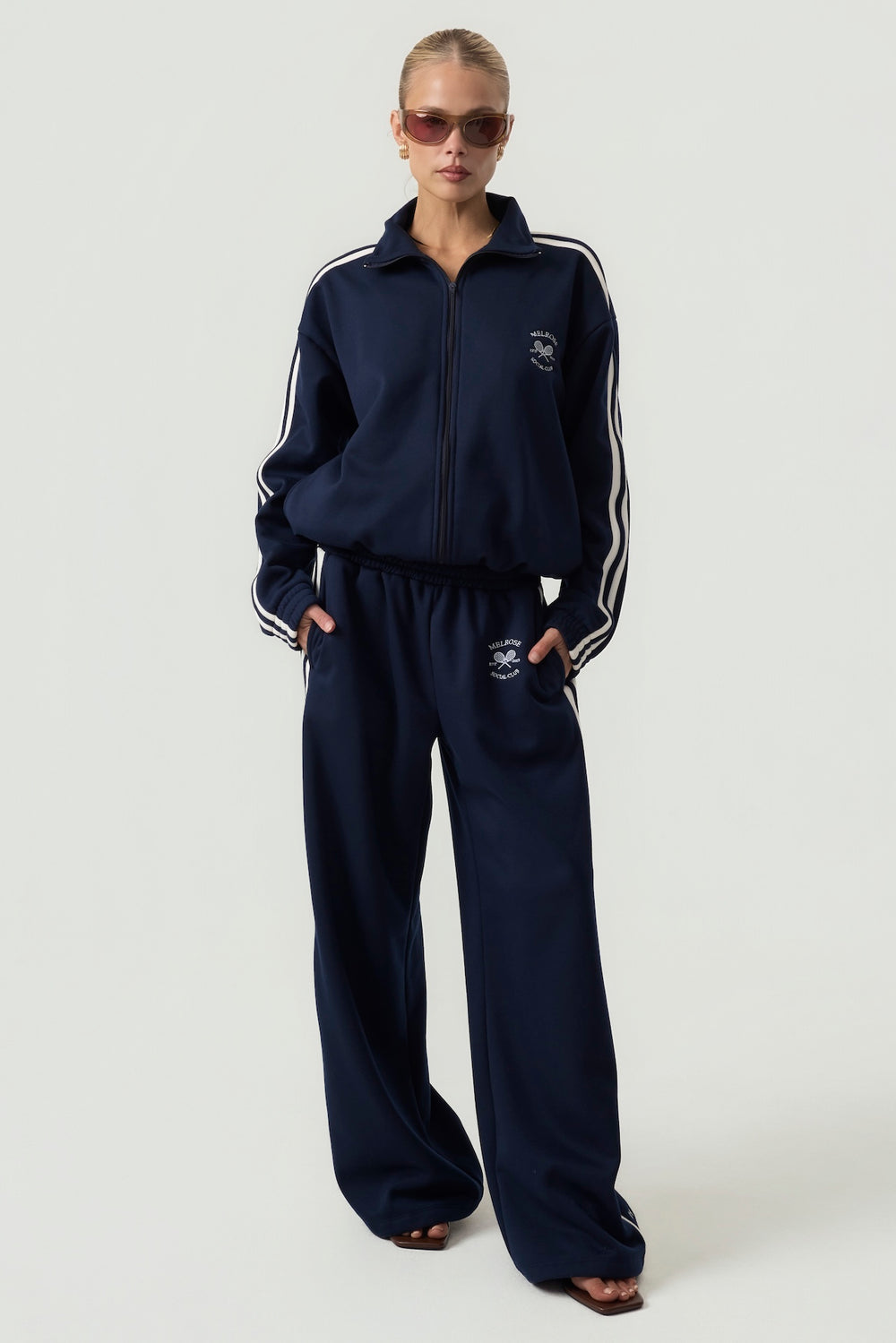 Melrose Social Club Fleece Track Pants Navy Eco-Certified