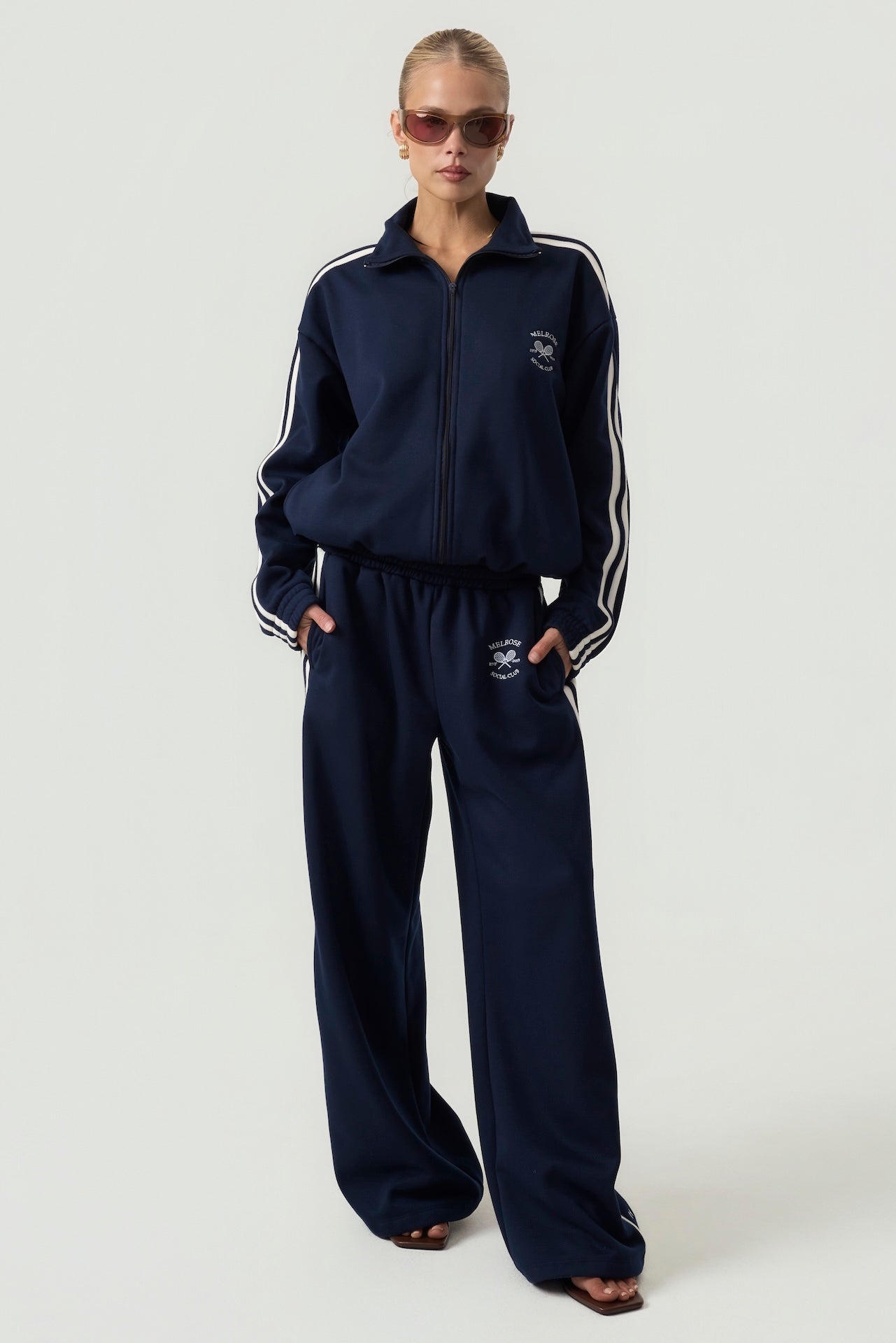 Melrose Social Club Fleece Track Pants Navy Eco-Certified
