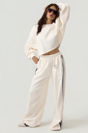 Melrose Social Club Fleece Track Pants Ivory Eco-Certified