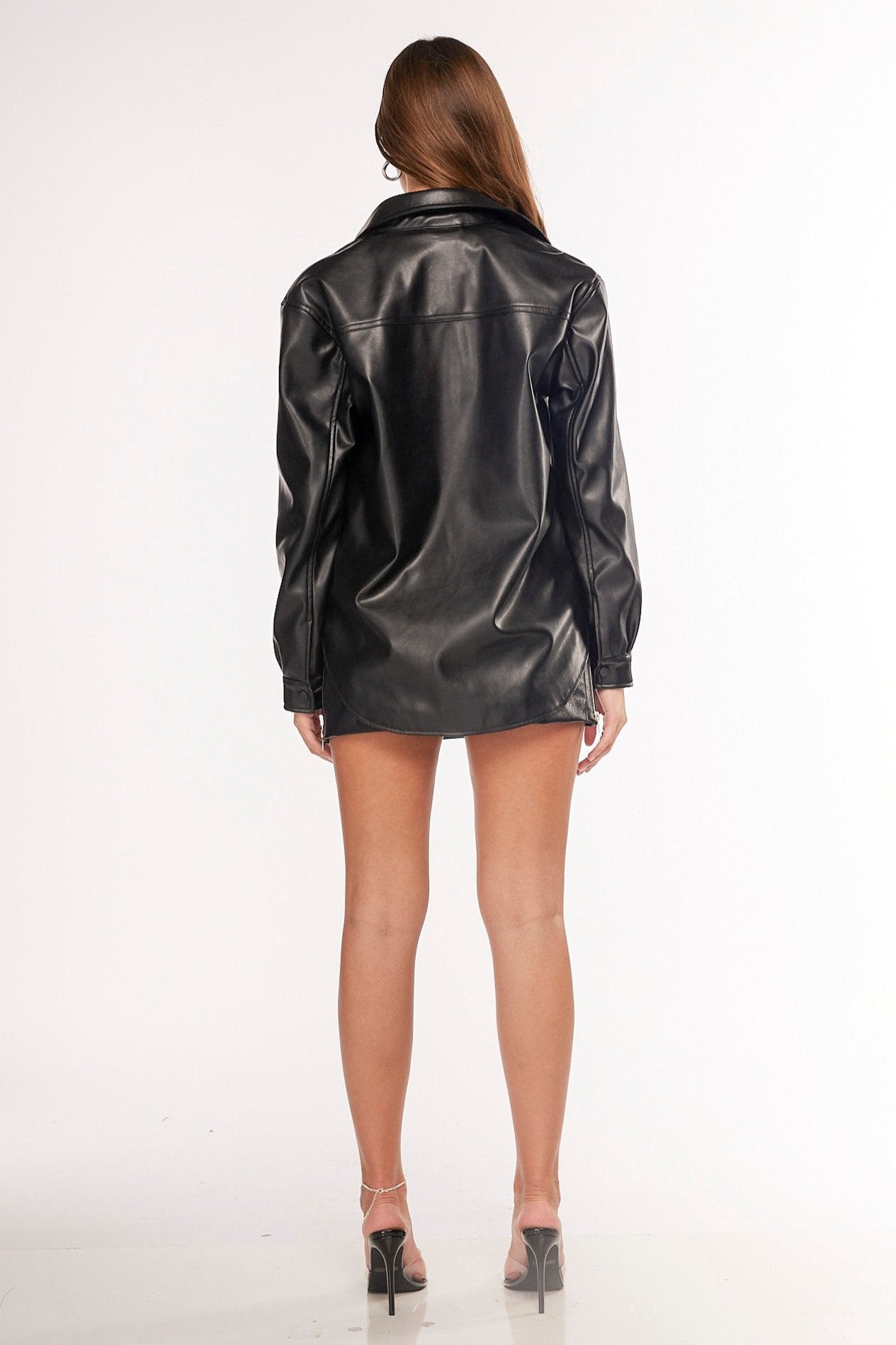 Melrose Faux Leather Oversized Shirt Black