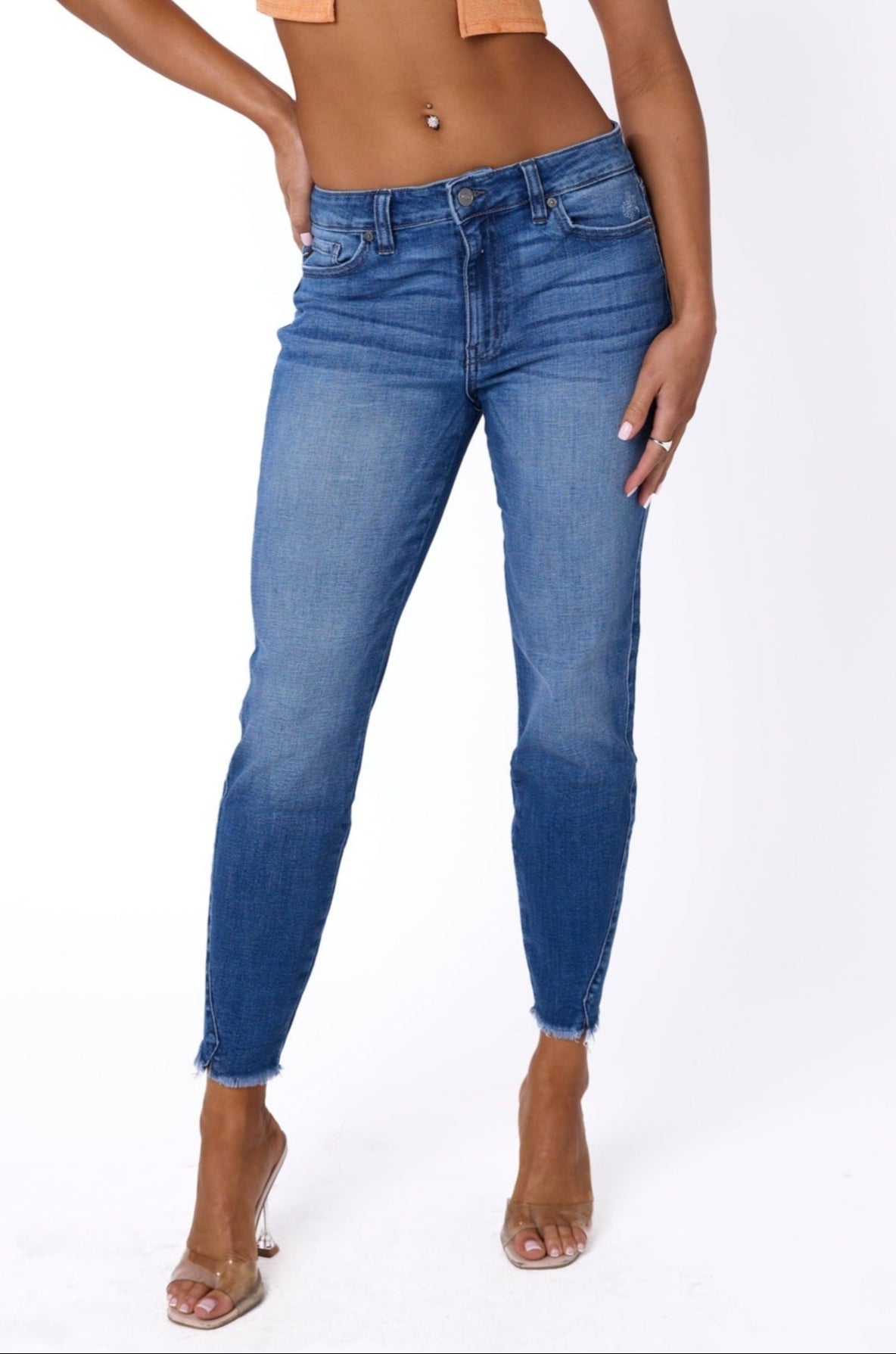 Kancan Denim Medium Wash Mid Rise Ankle Skinny Jeans