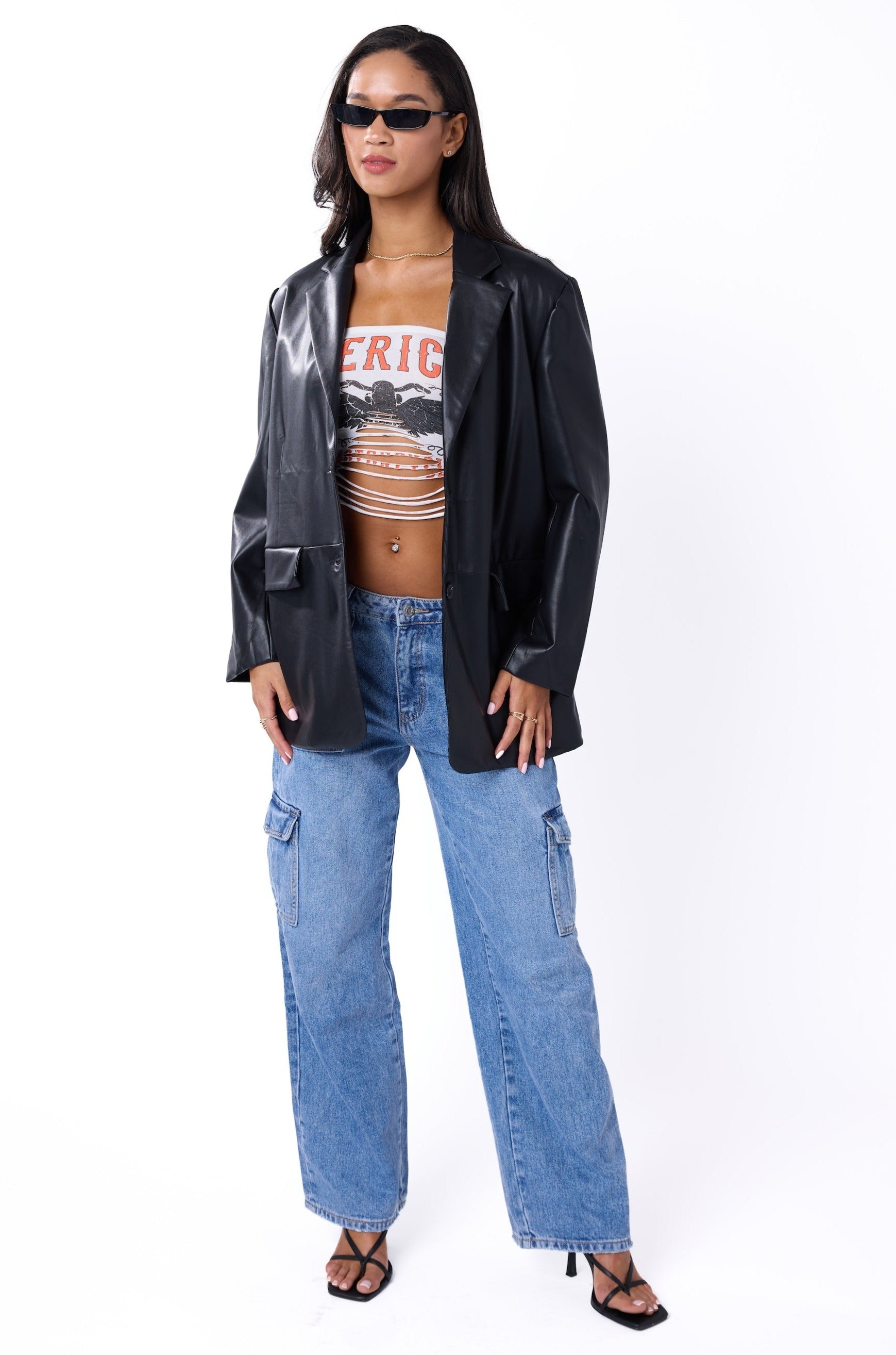 Hailey Black Oversized Faux Leather Blazer – HYPEACH