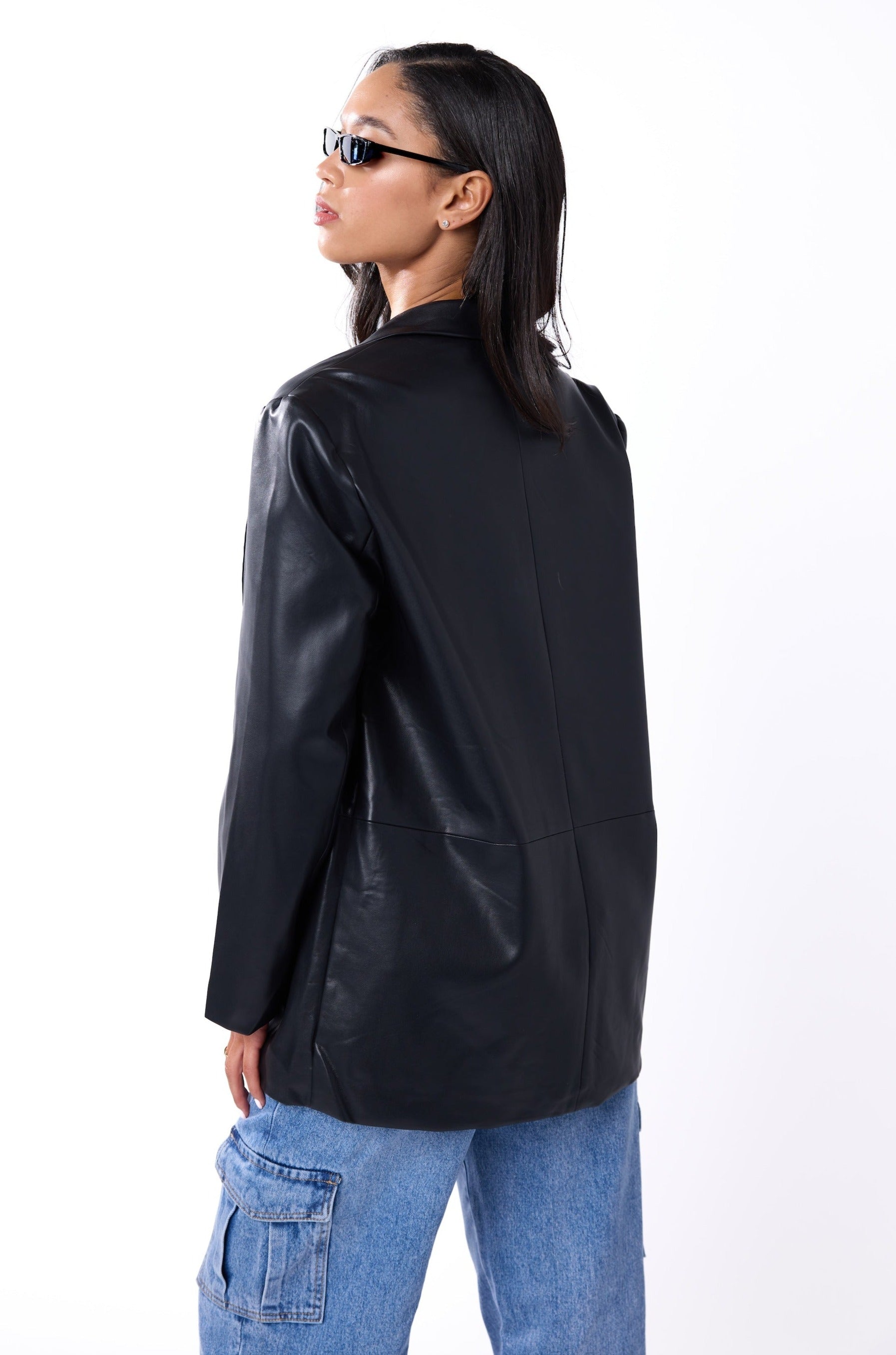 Hailey Black Oversized Faux Leather Blazer