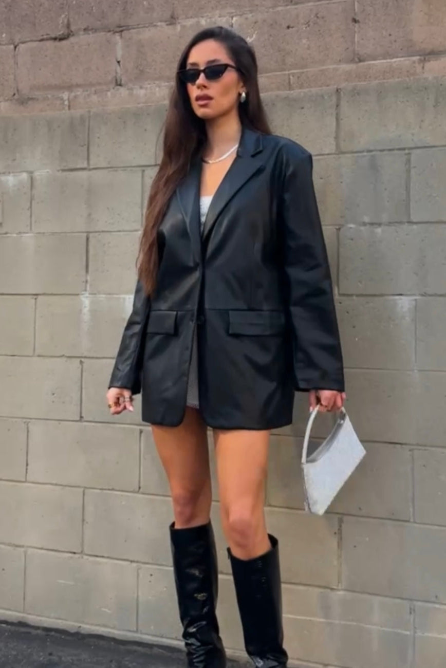 Hailey Black Oversized Faux Leather Blazer