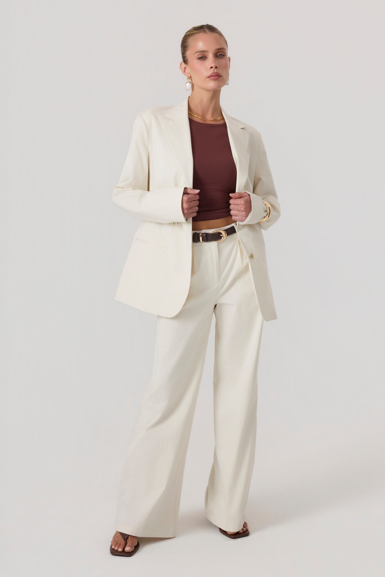 Milan Wide Leg Trousers Sand - Eco-Certified