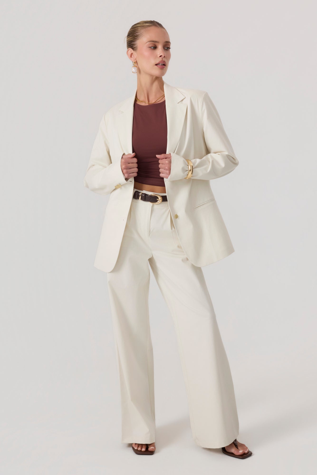 Milan Wide Leg Trousers Sand - Eco-Certified