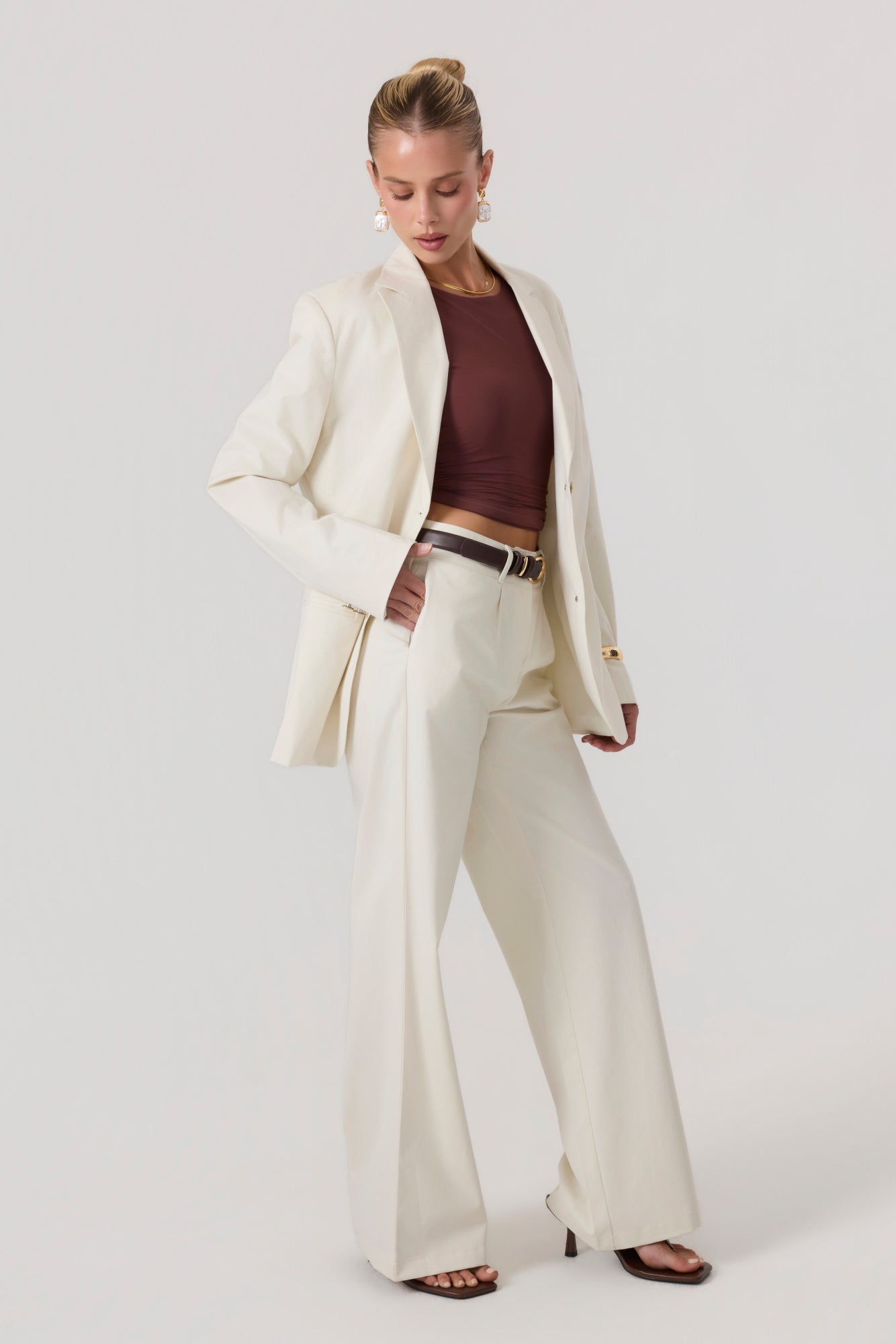 Milan Wide Leg Trousers Sand - Eco-Certified