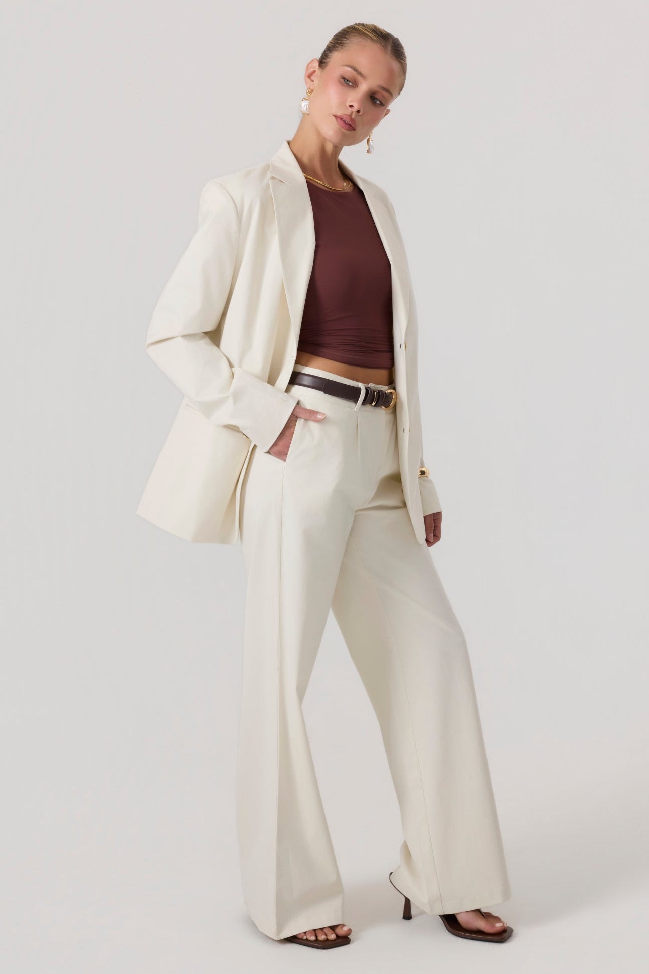 Milan Wide Leg Trousers Sand - Eco-Certified