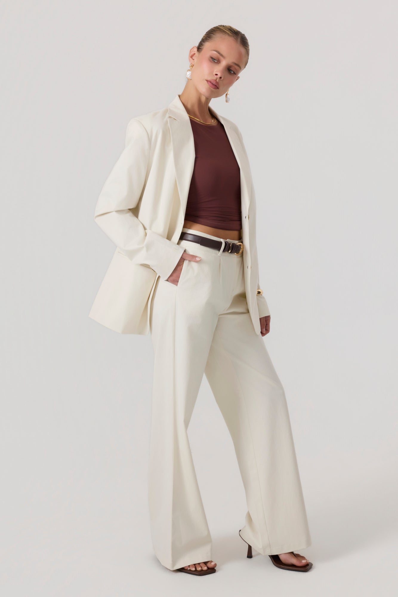 Milan Wide Leg Trousers Sand - Eco-Certified