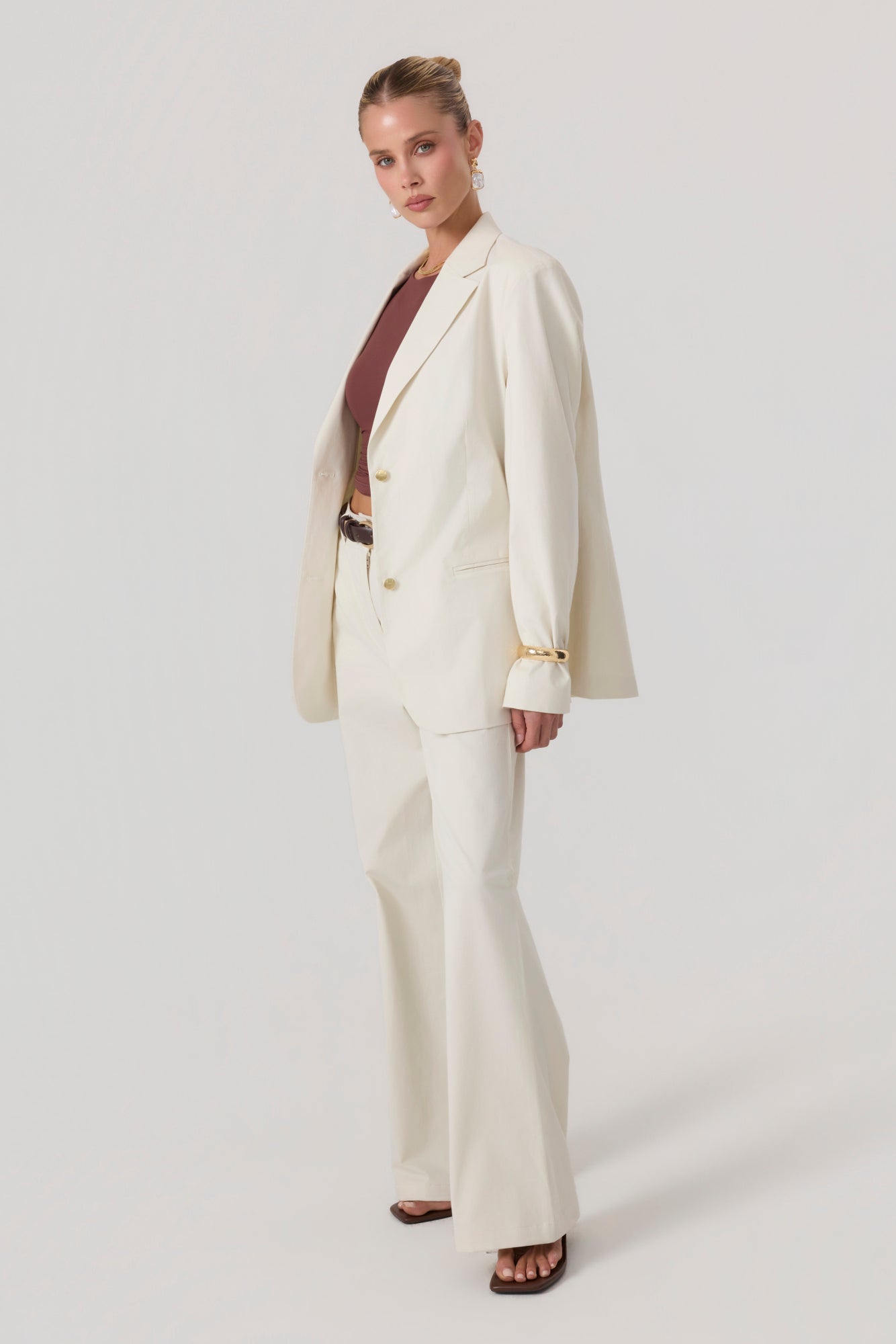 Milan Wide Leg Trousers Sand - Eco-Certified