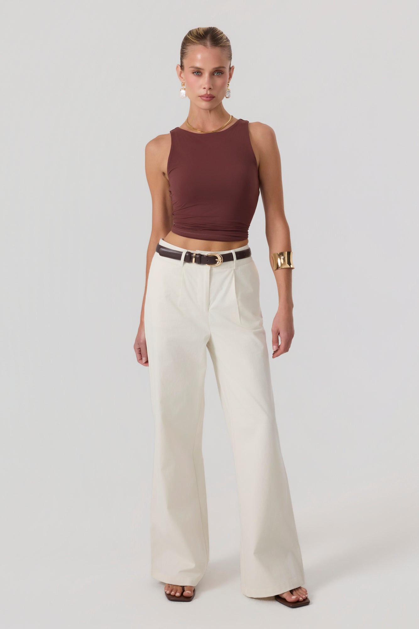 Milan Wide Leg Trousers Sand - Eco-Certified
