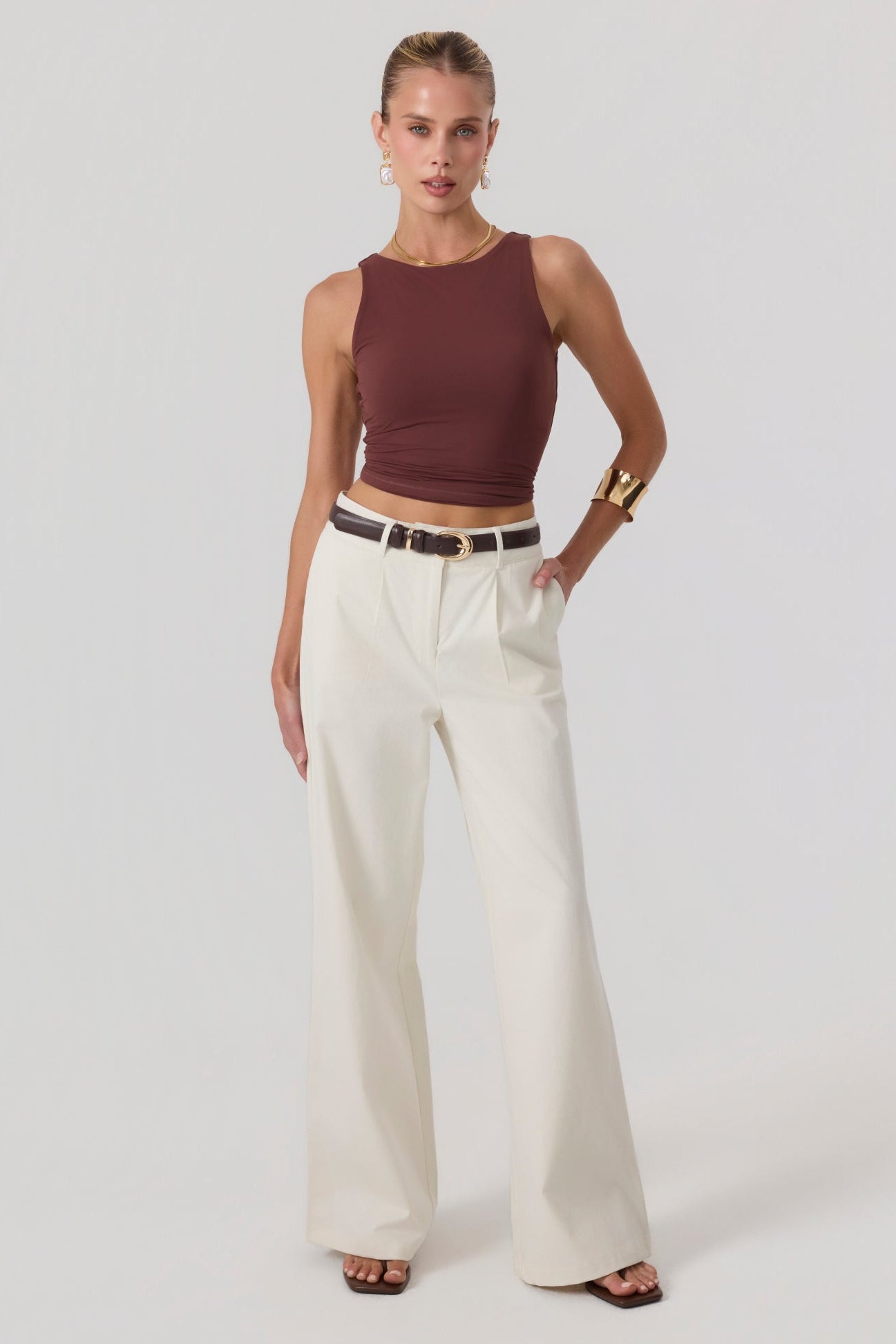 Milan Wide Leg Trousers Sand - Eco-Certified