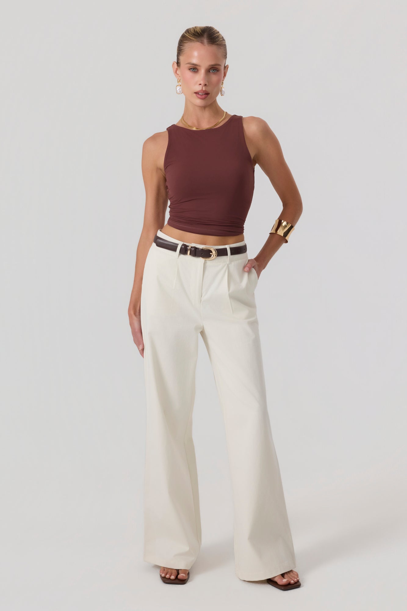 Milan Wide Leg Trousers Sand - Eco-Certified
