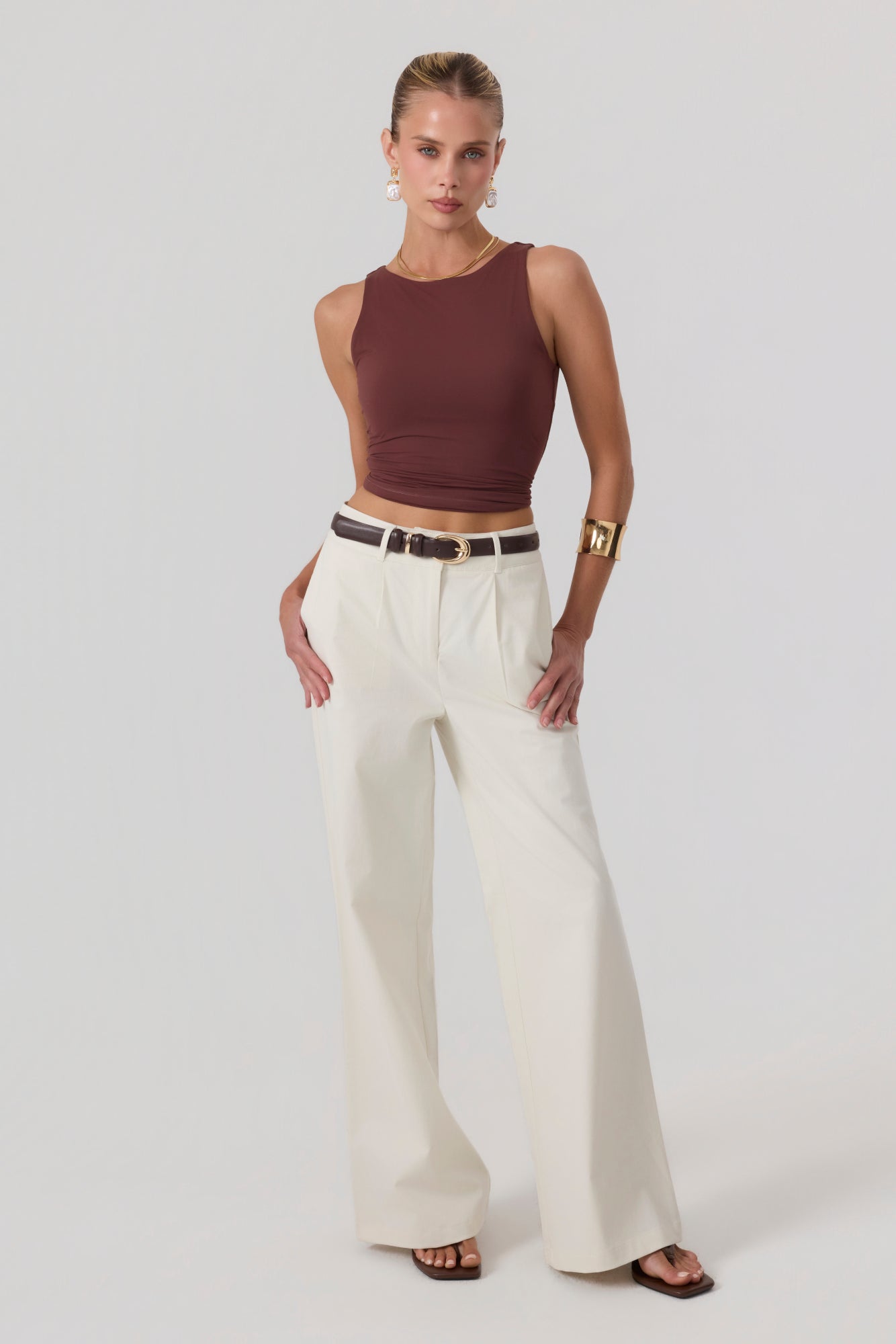Milan Wide Leg Trousers Sand - Eco-Certified