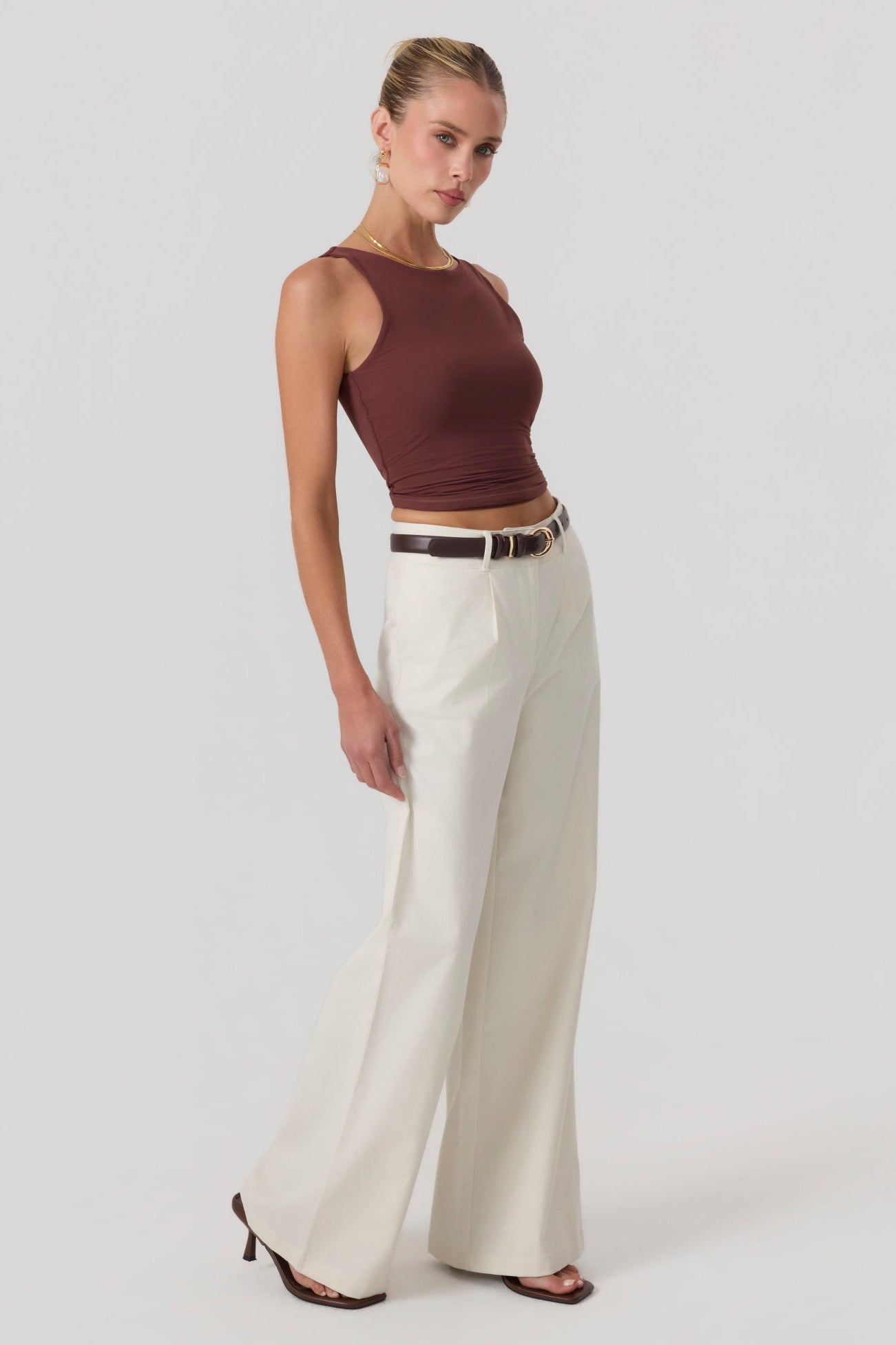 Milan Wide Leg Trousers Sand - Eco-Certified