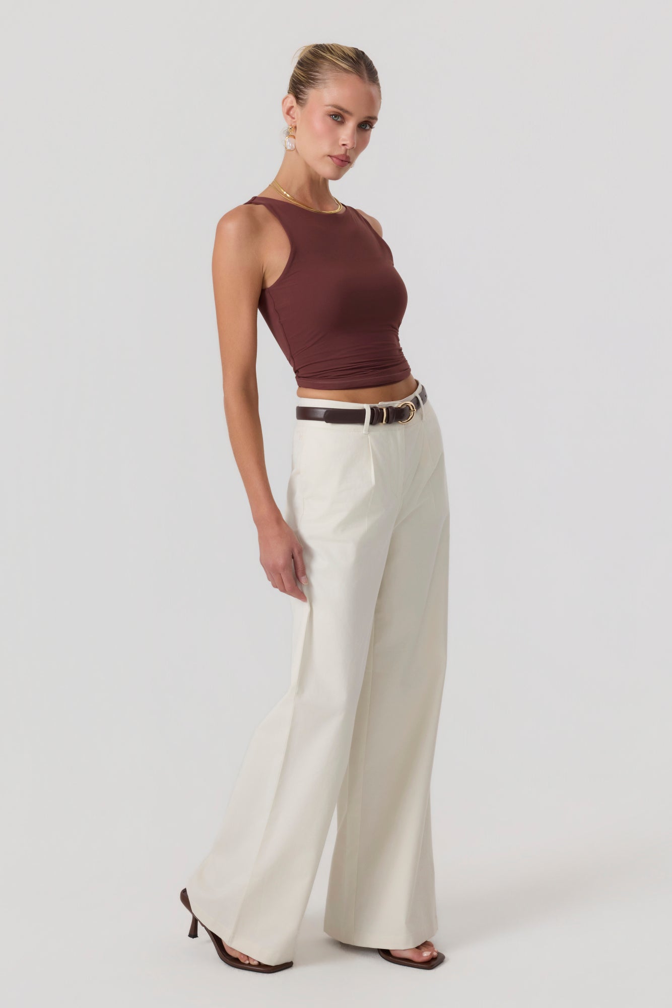 Milan Wide Leg Trousers Sand - Eco-Certified