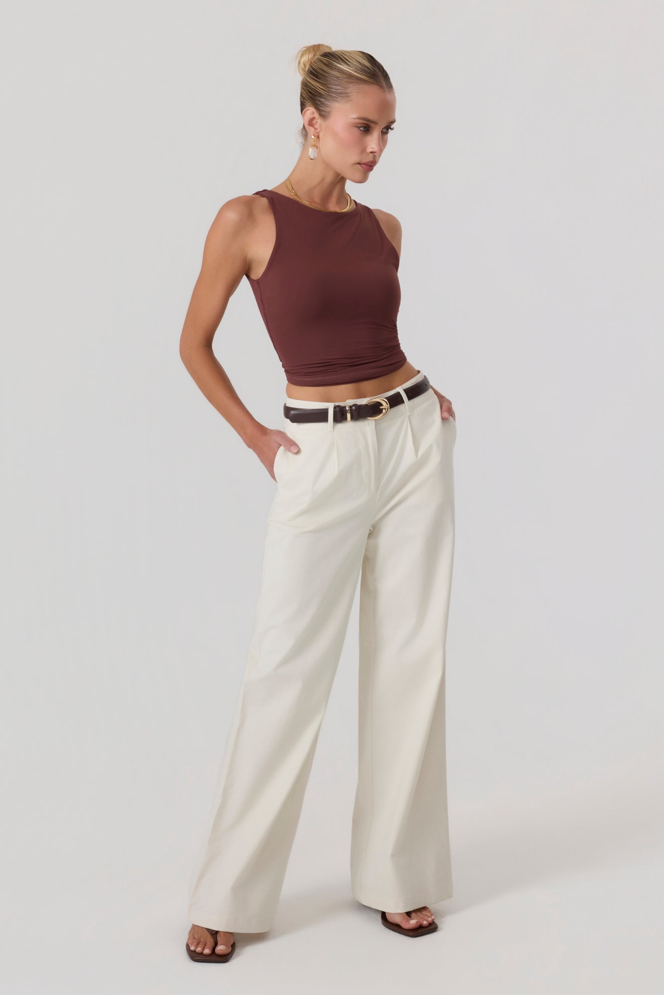 Milan Wide Leg Trousers Sand - Eco-Certified