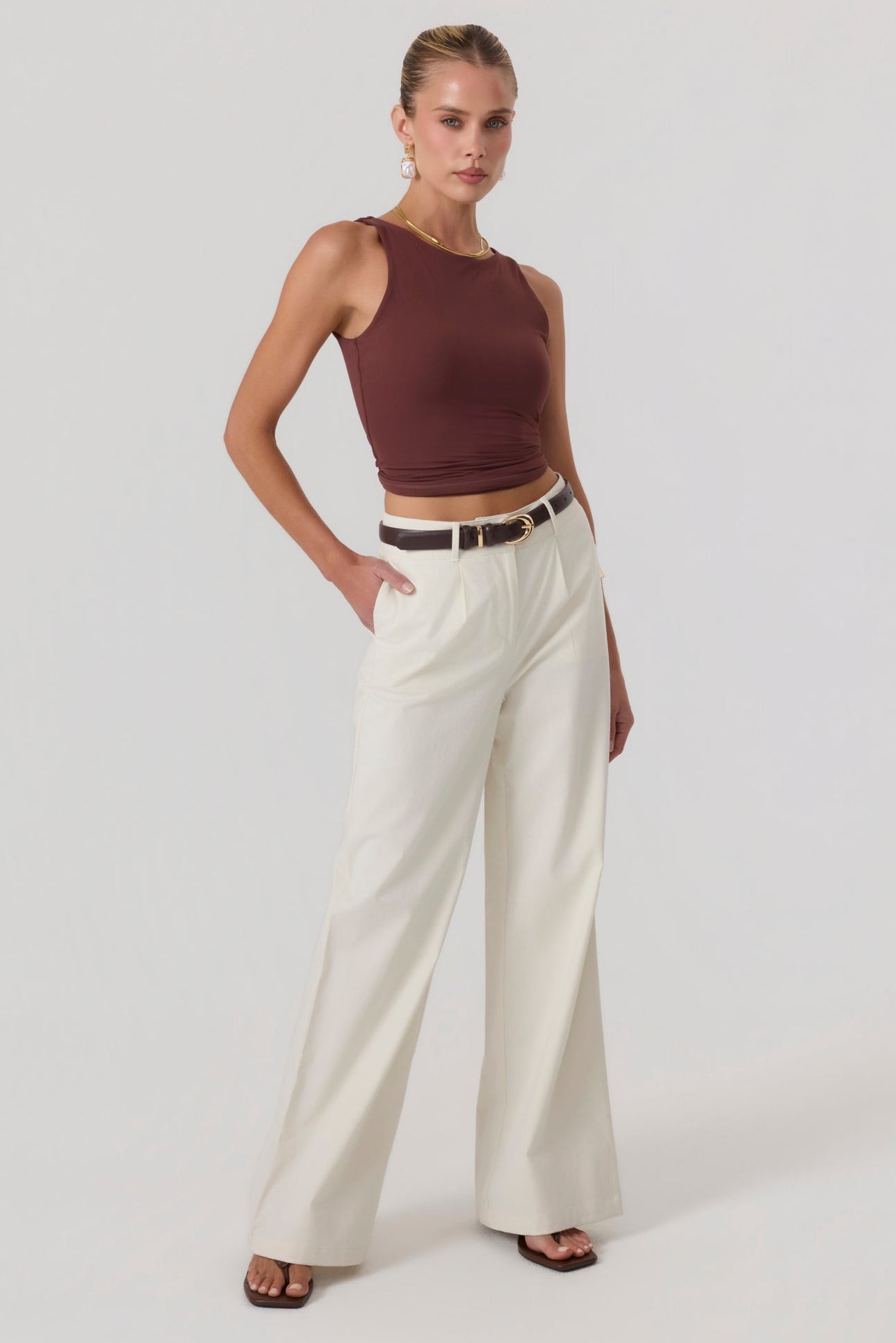 Milan Wide Leg Trousers Sand - Eco-Certified
