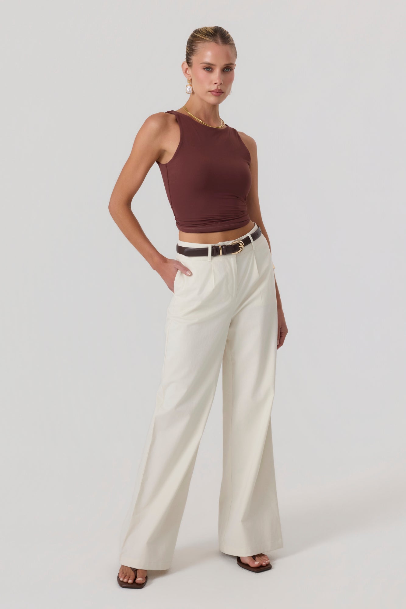Milan Wide Leg Trousers Sand - Eco-Certified
