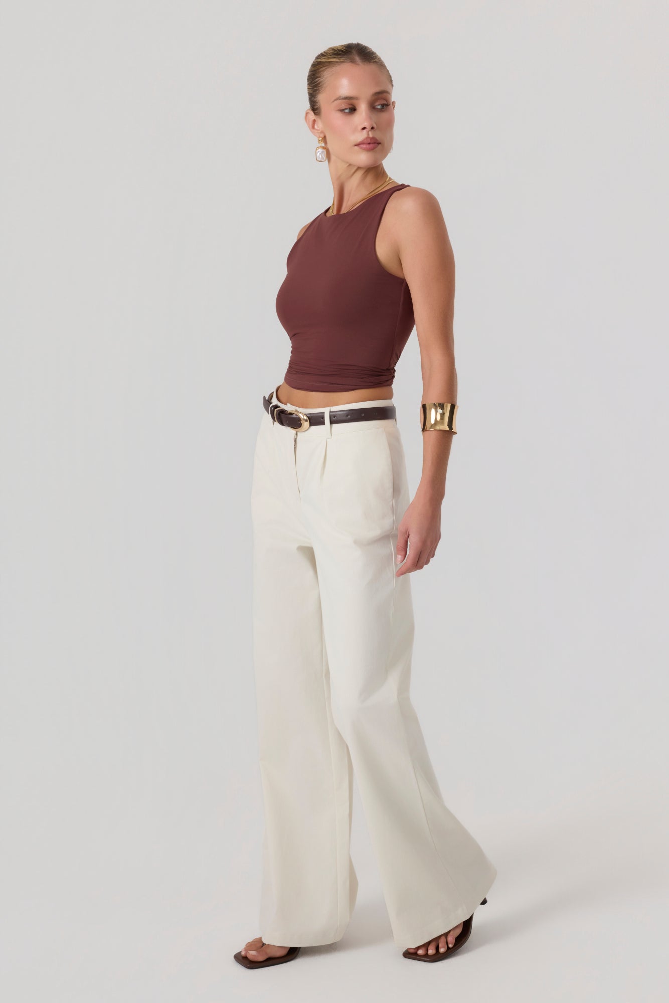 Milan Wide Leg Trousers Sand - Eco-Certified