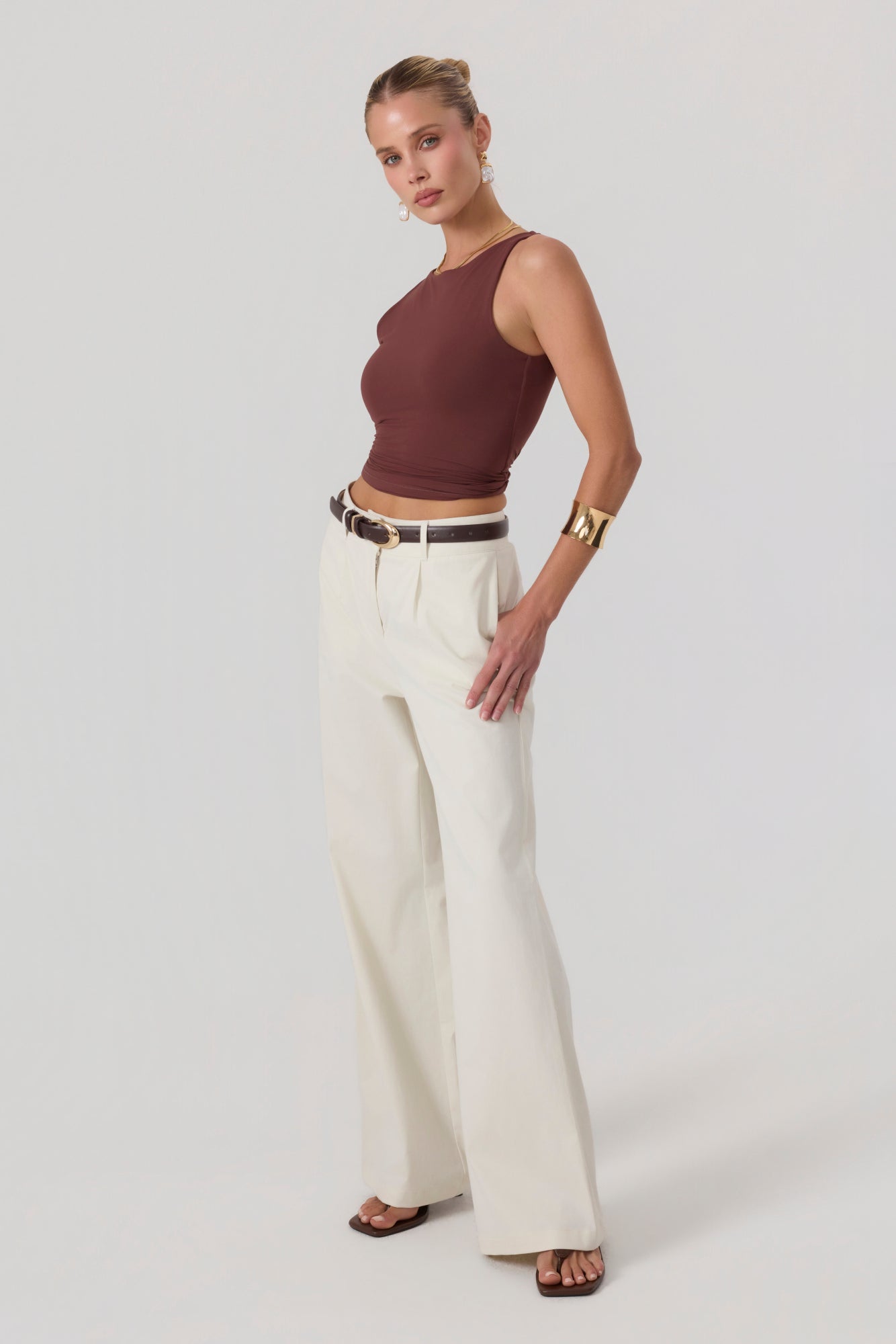 Milan Wide Leg Trousers Sand - Eco-Certified