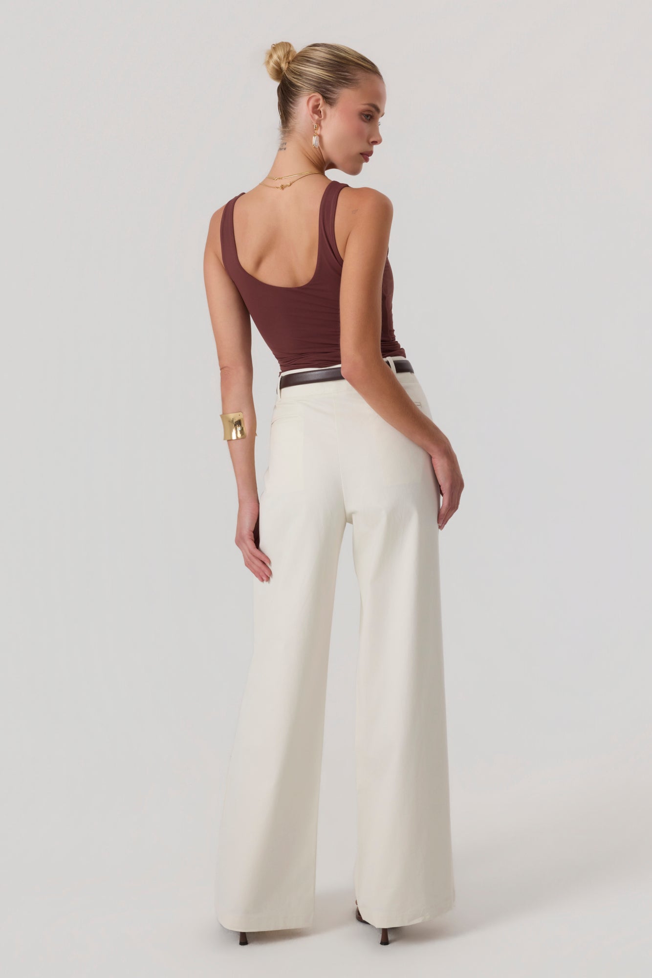 Milan Wide Leg Trousers Sand - Eco-Certified