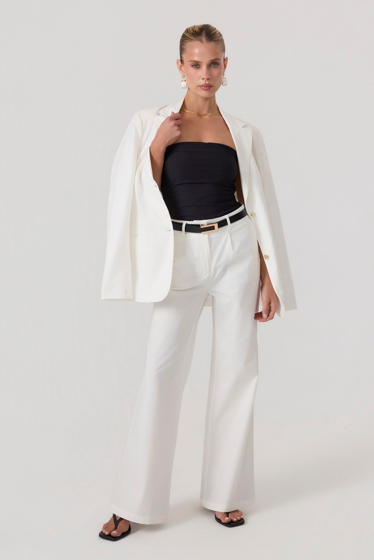 Milan Wide Leg Trousers White - Eco-Certified