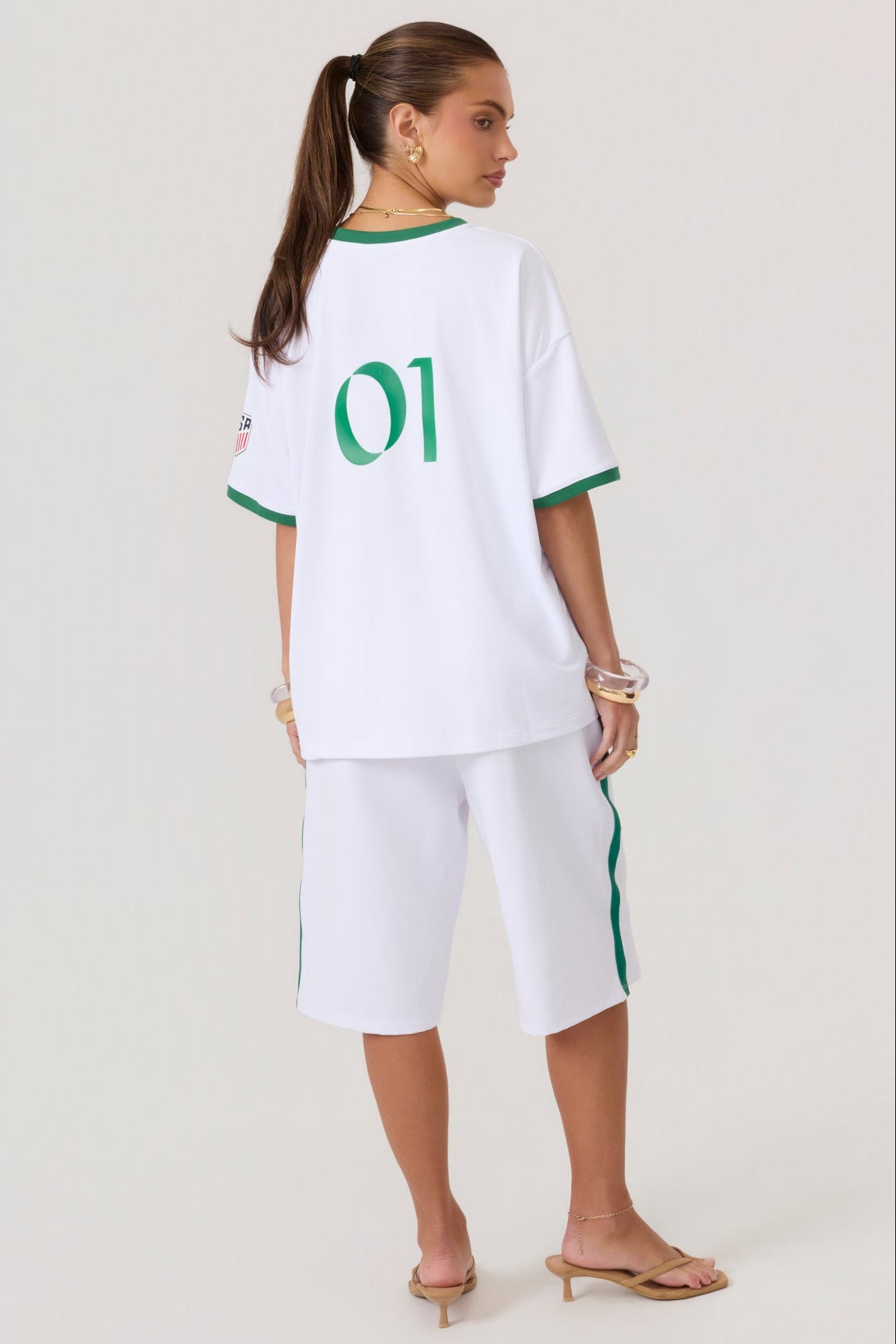 Rugby Jersey Top White Green - Eco-Certified