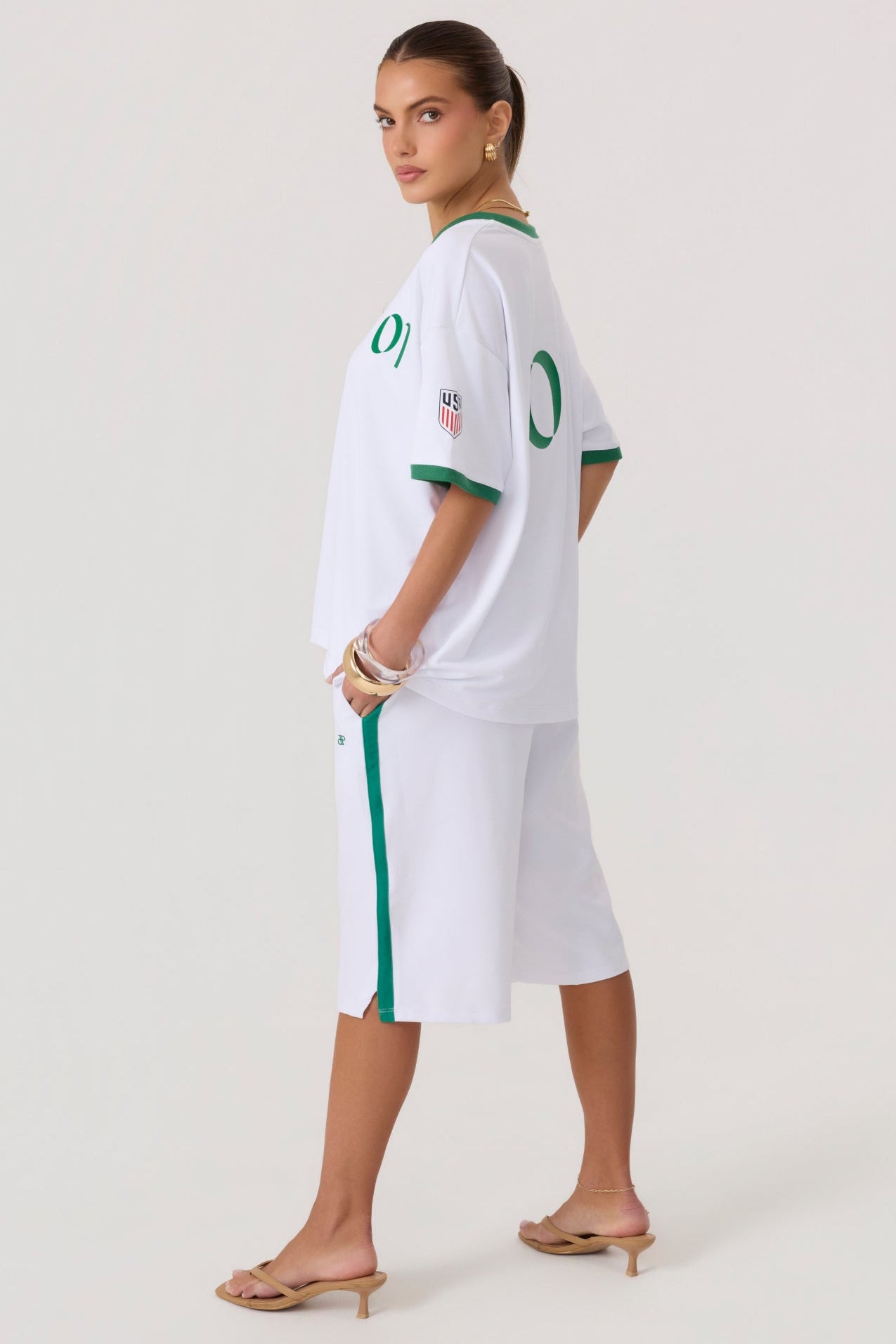 Rugby Jersey Top White Green - Eco-Certified