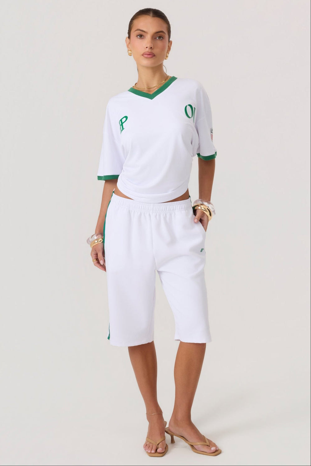 Melrose Social Club Capri Track Pants White Green