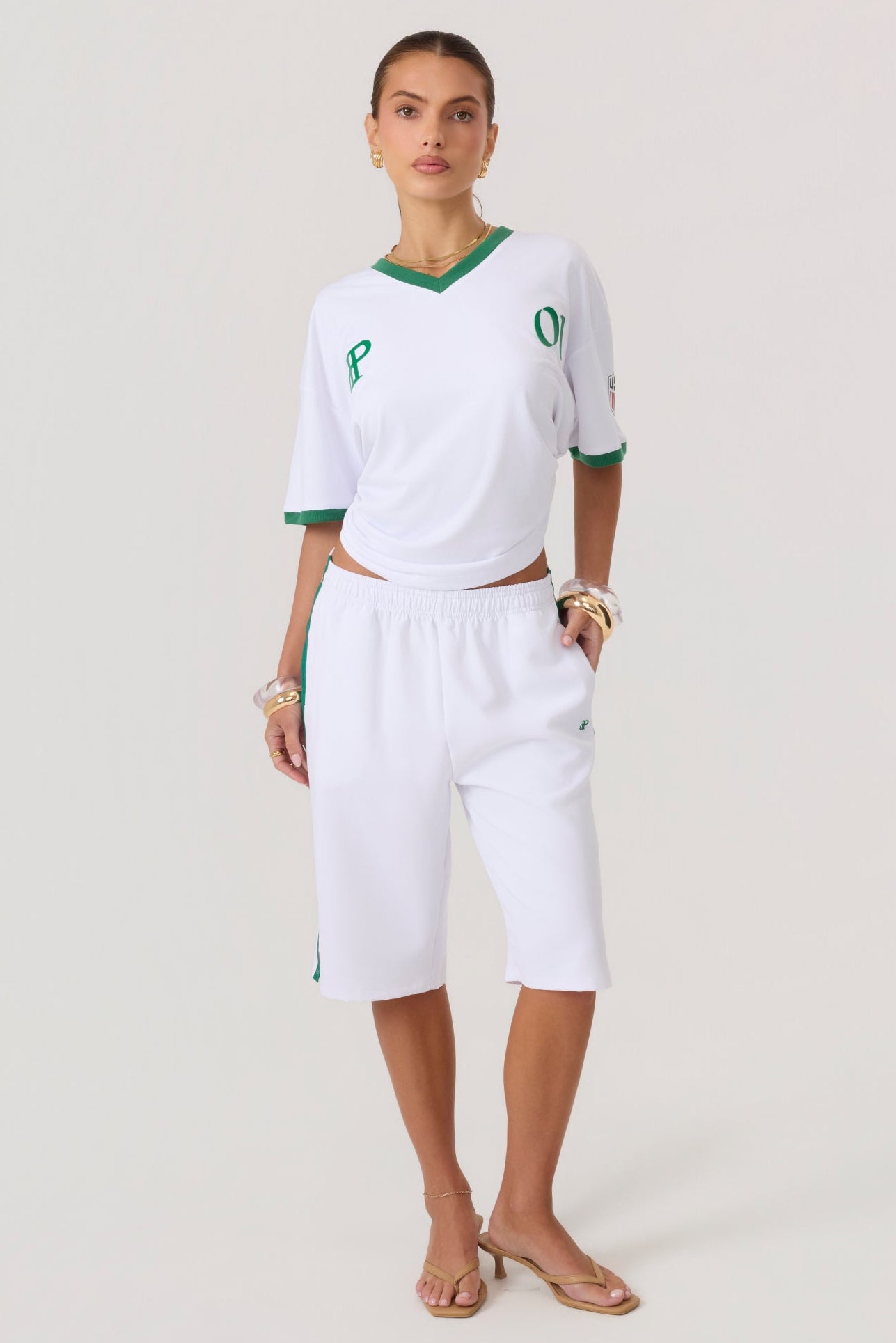 Rugby Jersey Top White Green - Eco-Certified