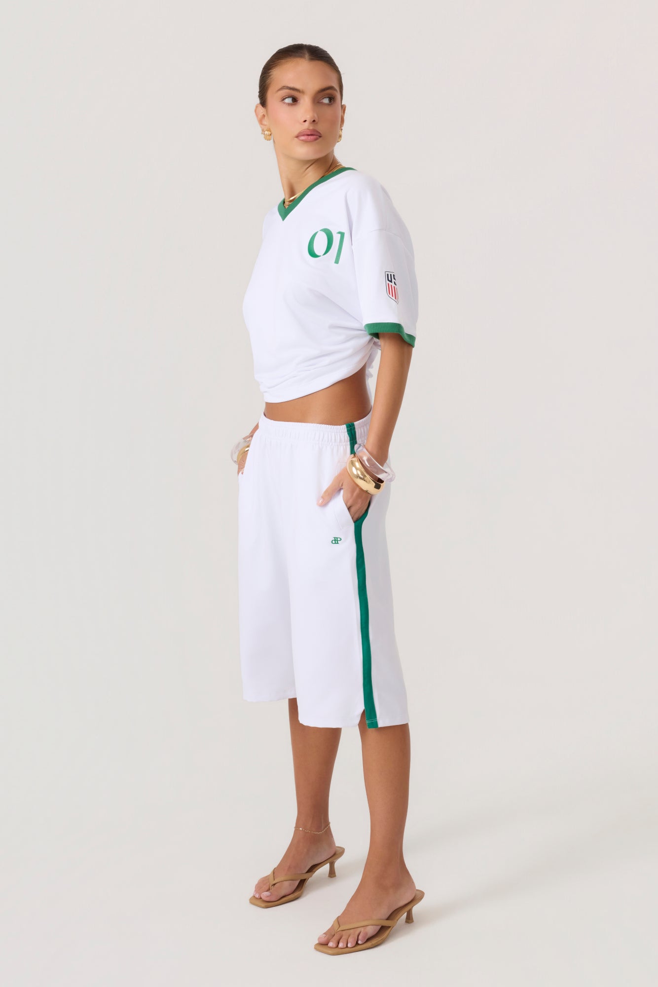 Melrose Social Club Capri Track Pants White Green