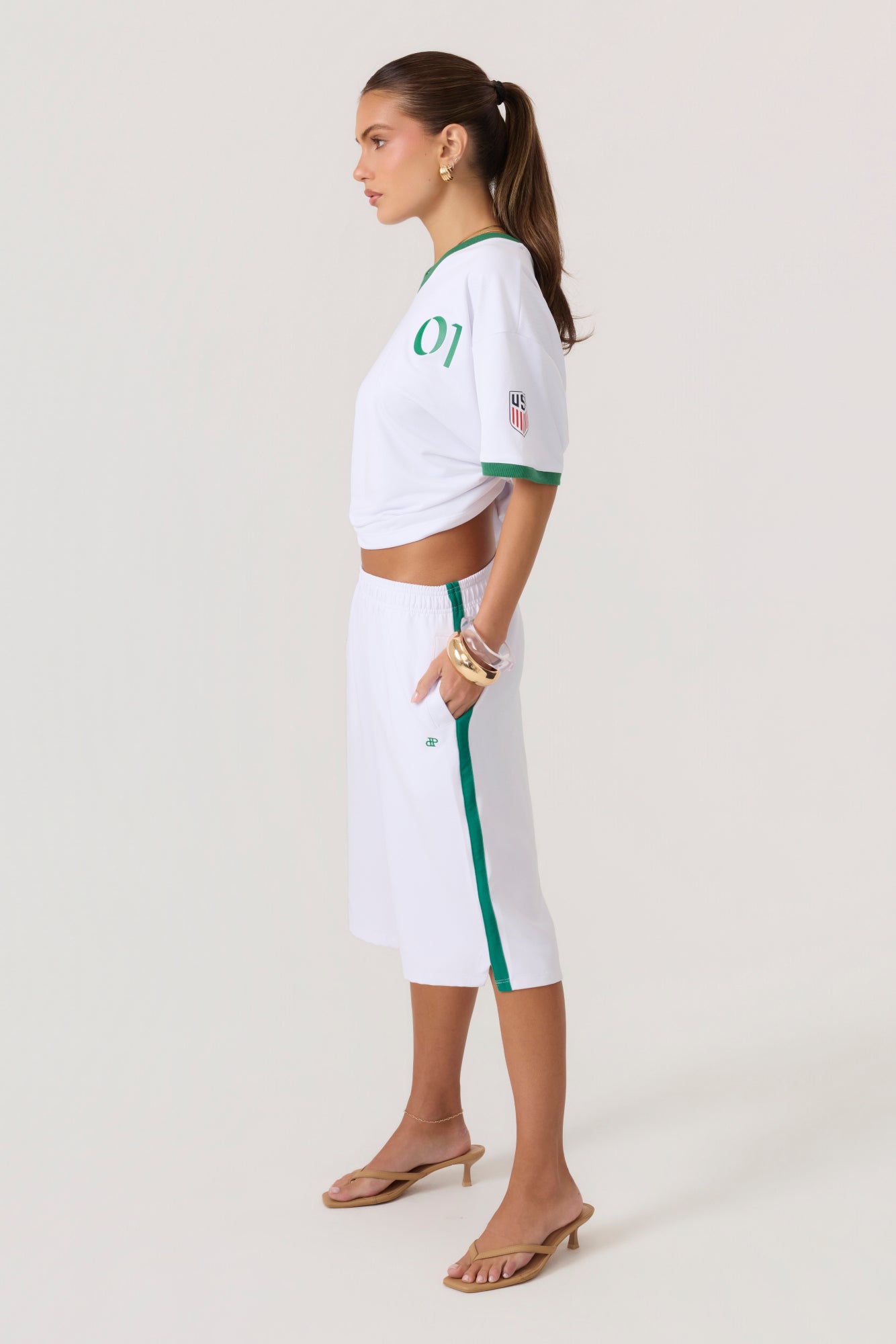 Melrose Social Club Capri Track Pants White Green