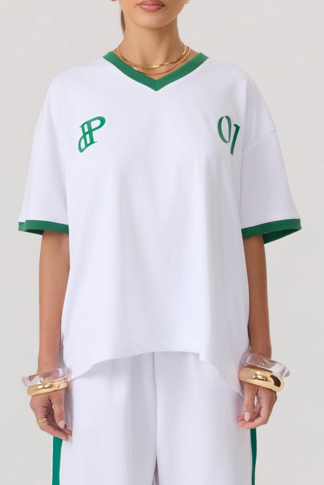 Rugby Jersey Top White Green - Eco-Certified