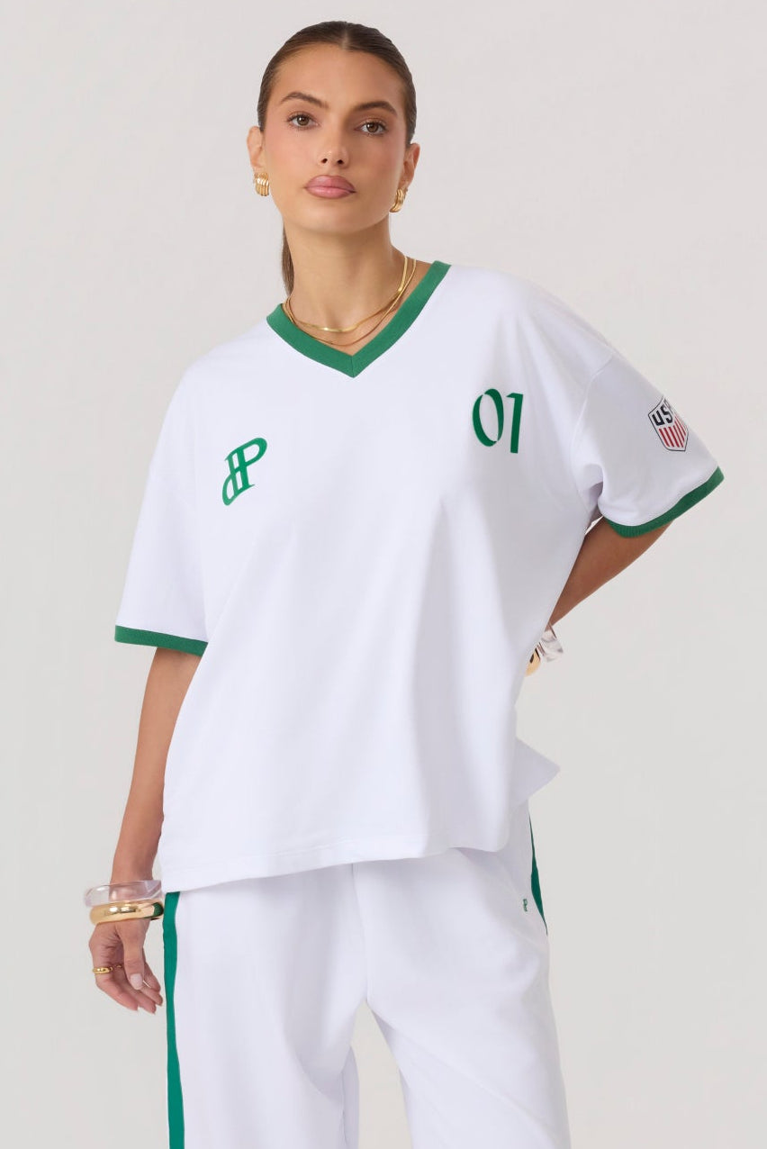 Rugby Jersey Top White Green - Eco-Certified