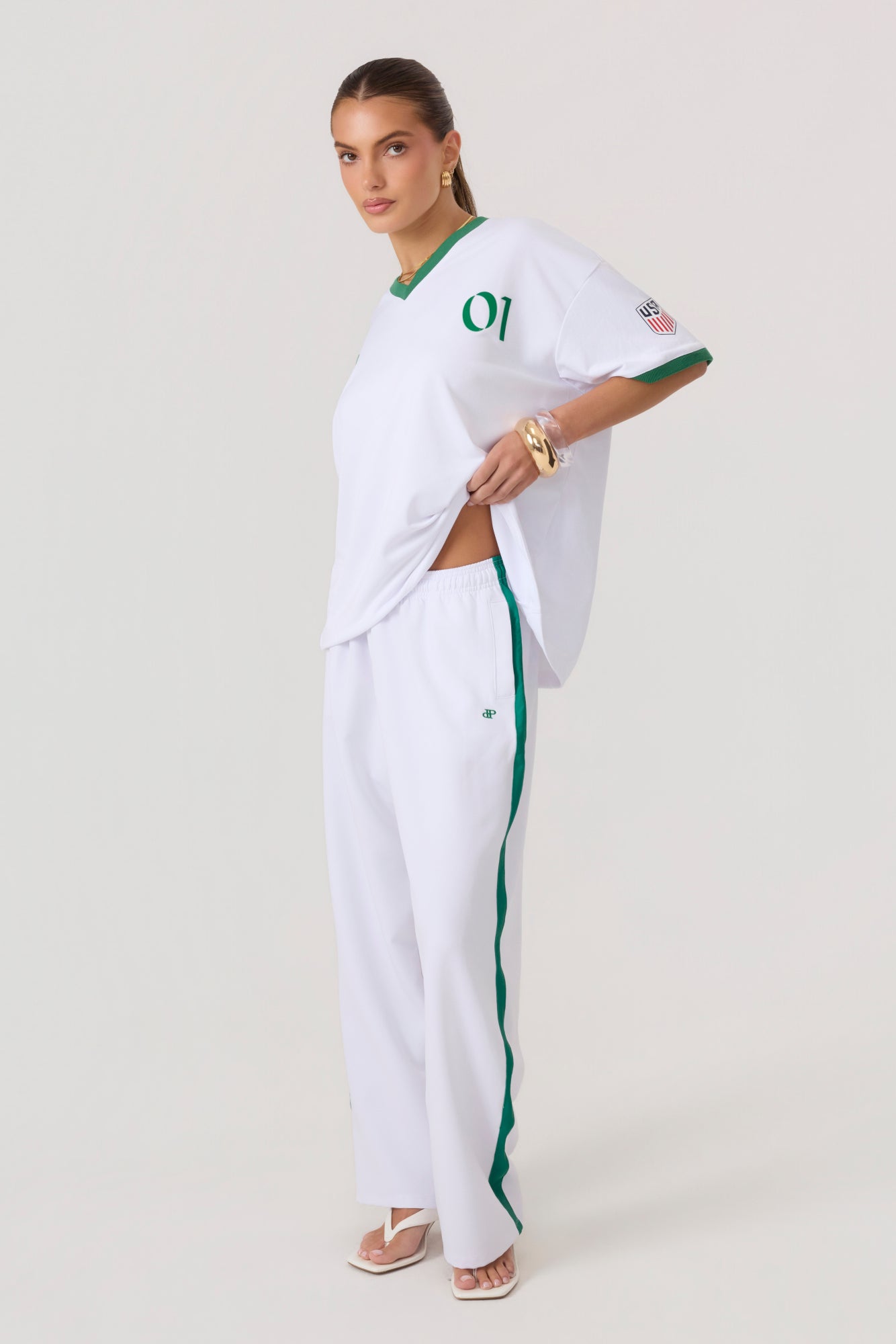 Melrose Social Club Track Pants White Green - Eco-Certified