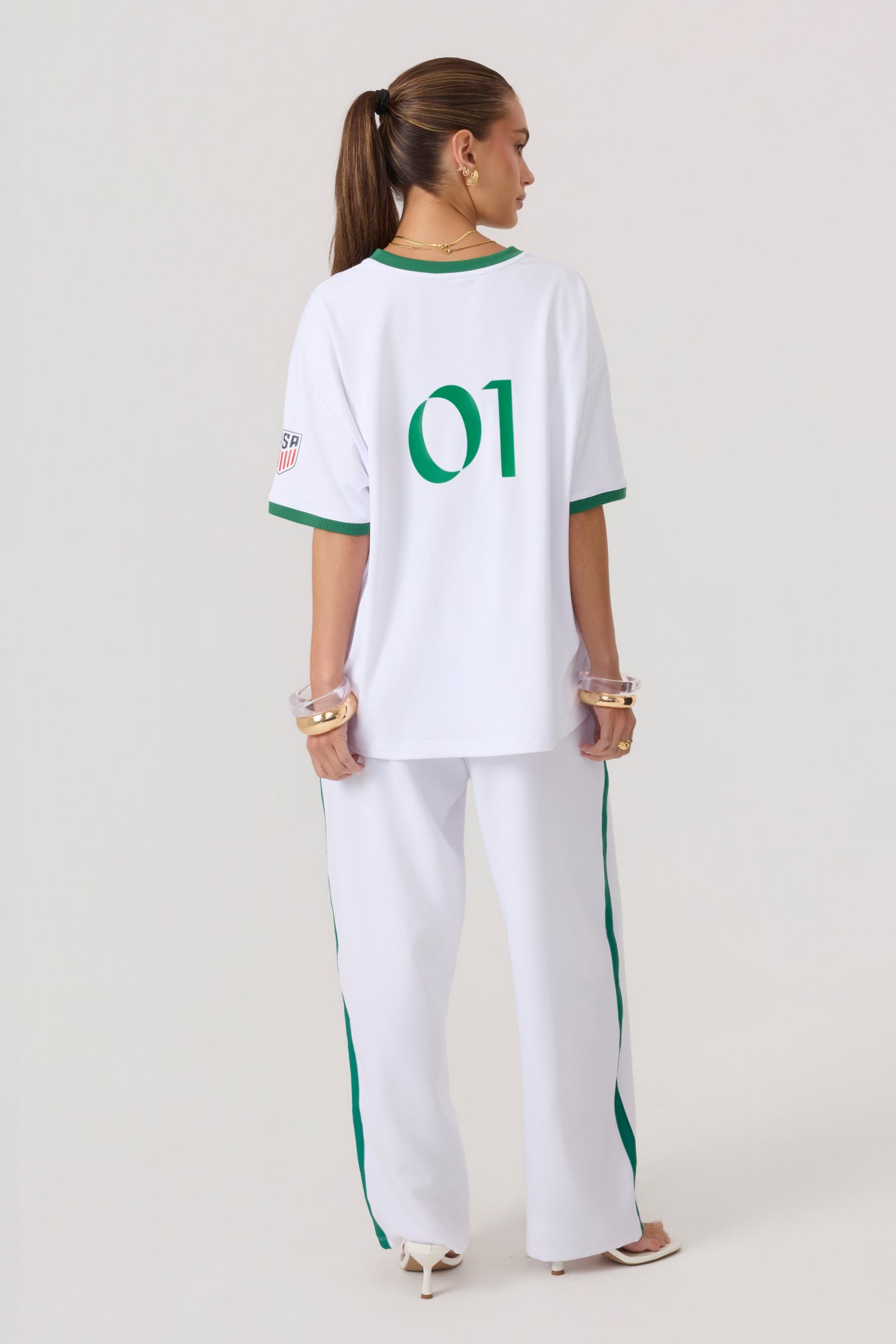Melrose Social Club Track Pants White Green - Eco-Certified