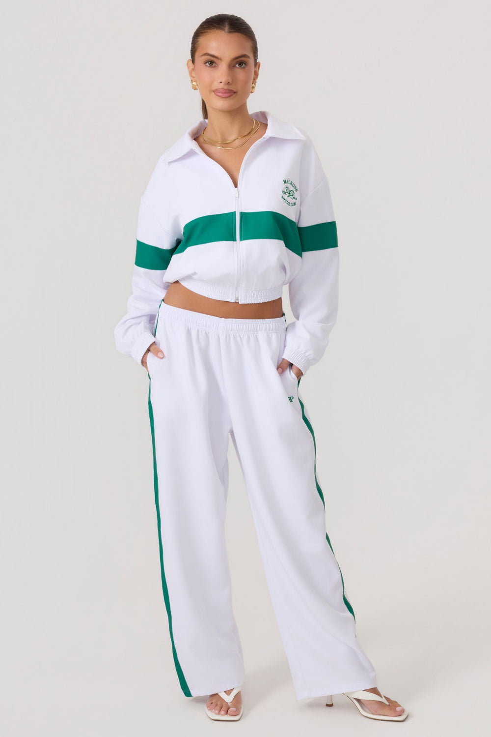 Melrose Social Club Track Pants White Green - Eco-Certified