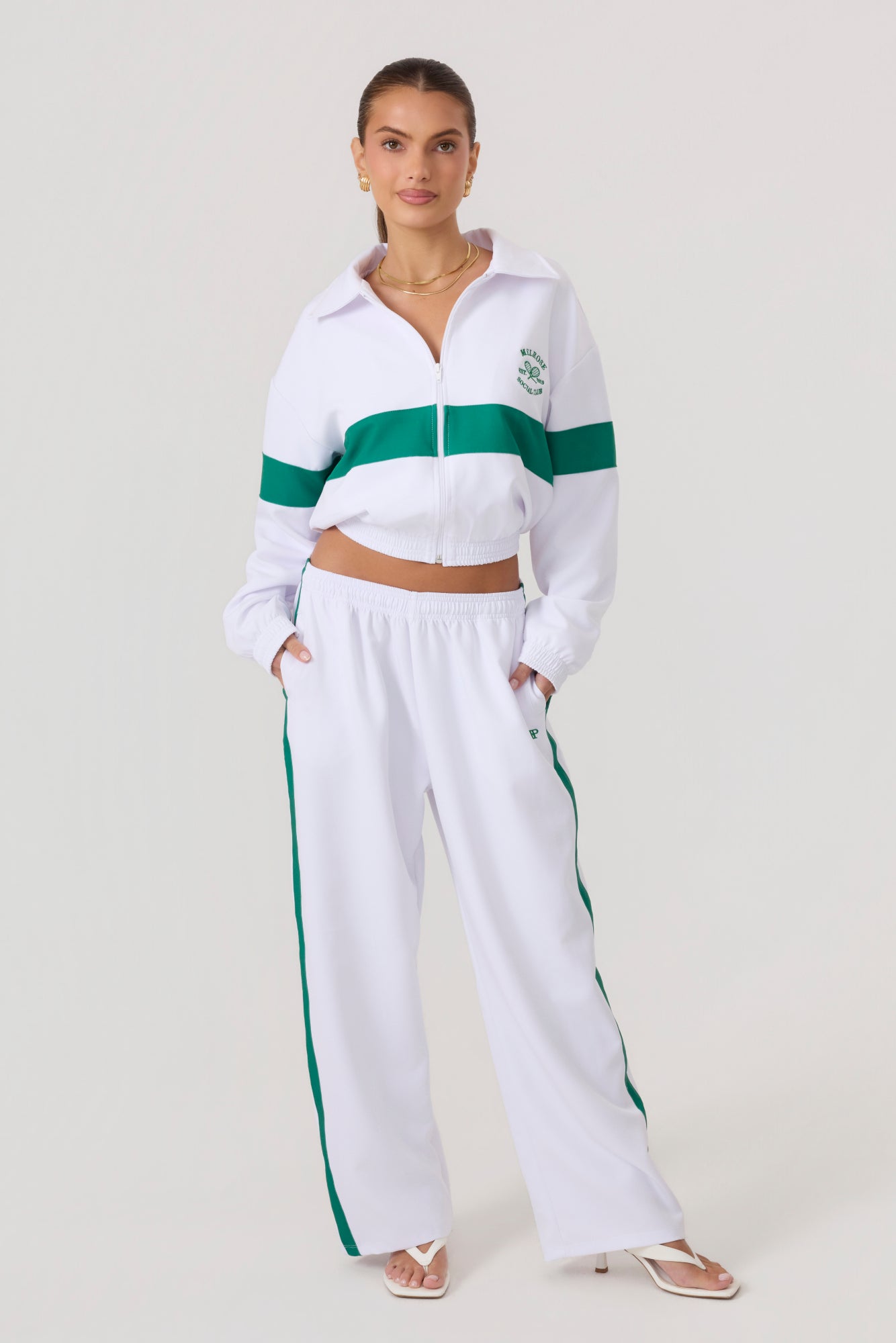 Melrose Social Club Track Jacket White Green - Eco-Certified