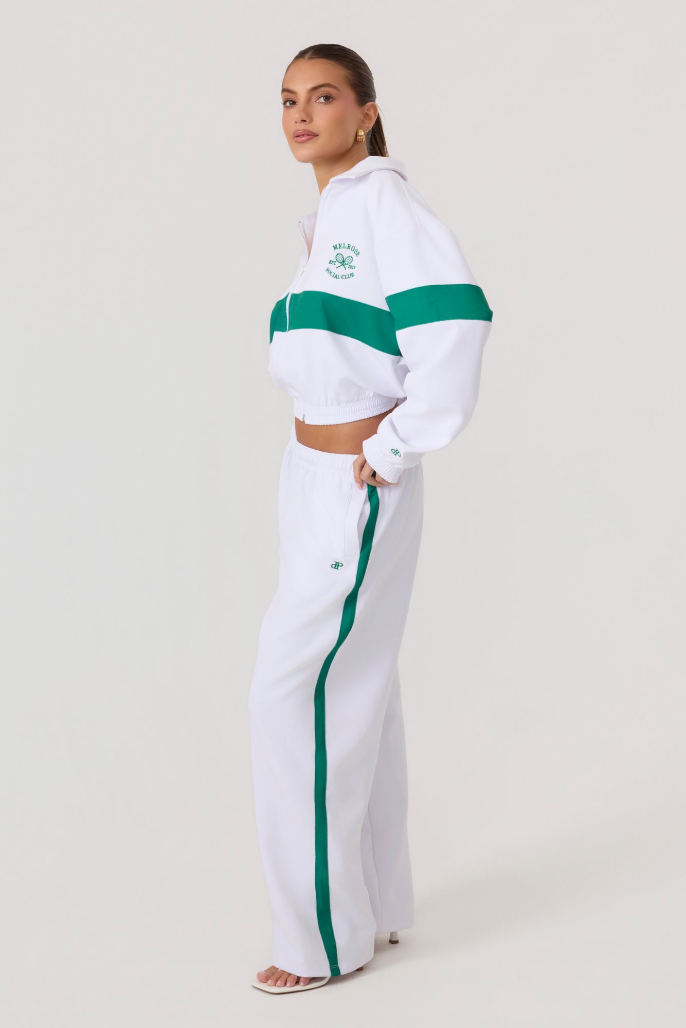 Melrose Social Club Track Jacket White Green - Eco-Certified
