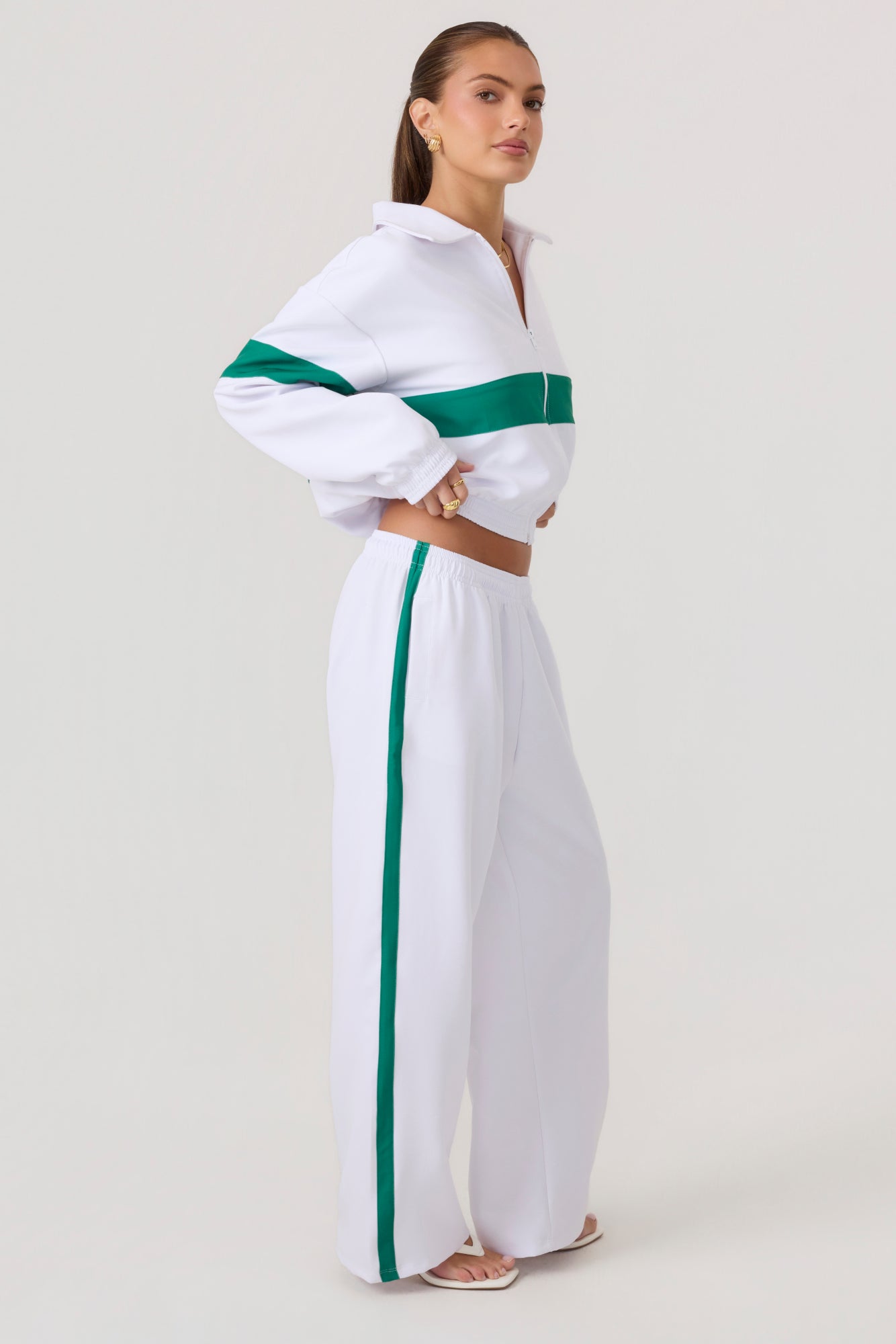 Melrose Social Club Track Jacket White Green - Eco-Certified
