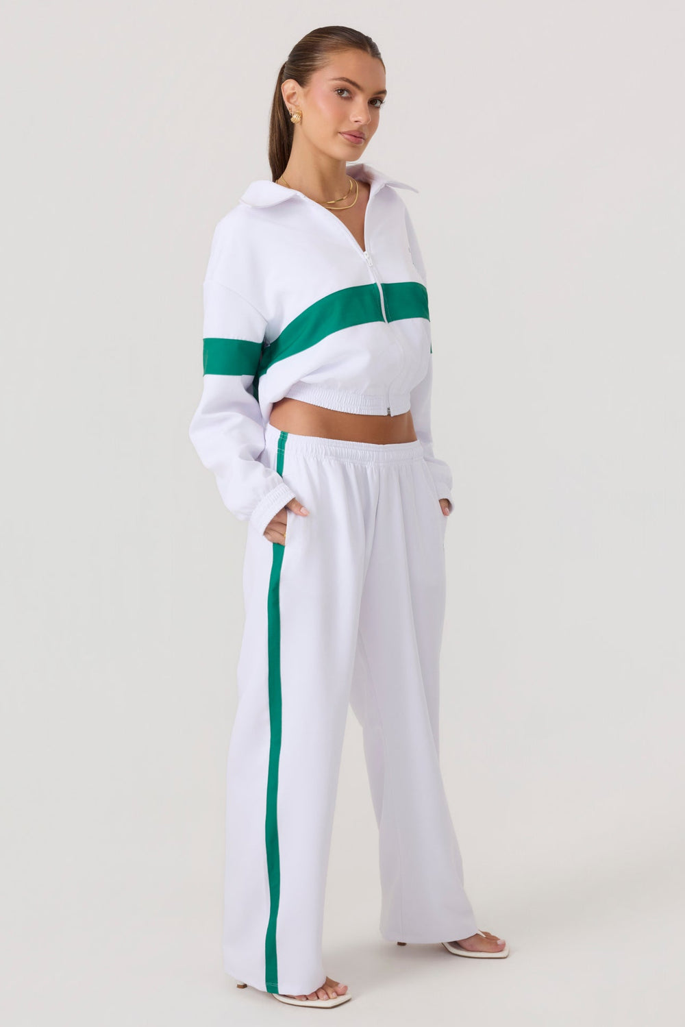 Melrose Social Club Track Pants White Green - Eco-Certified