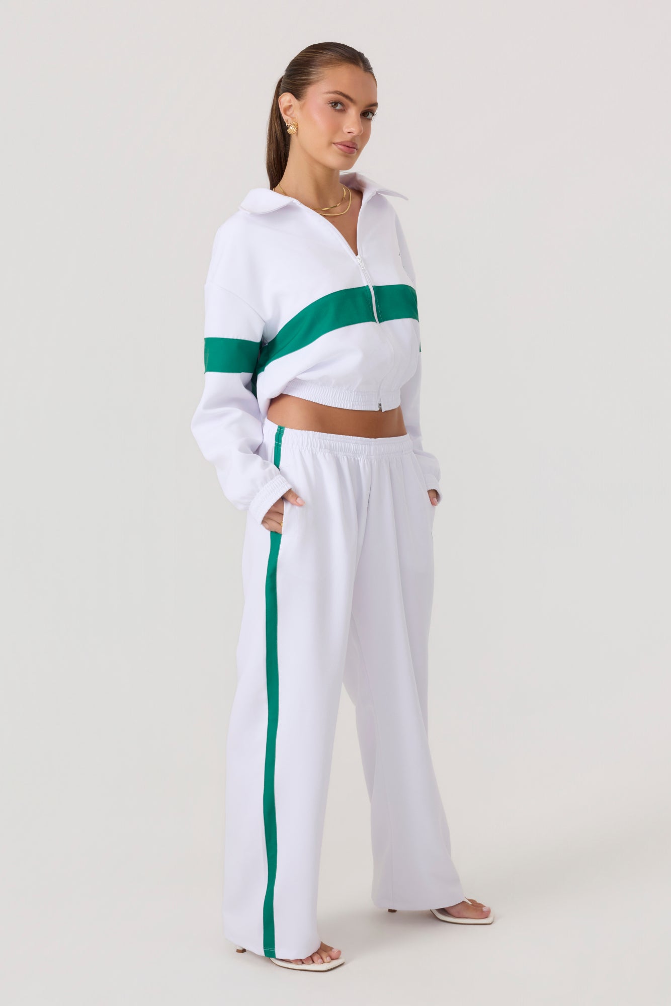 Melrose Social Club Track Jacket White Green - Eco-Certified