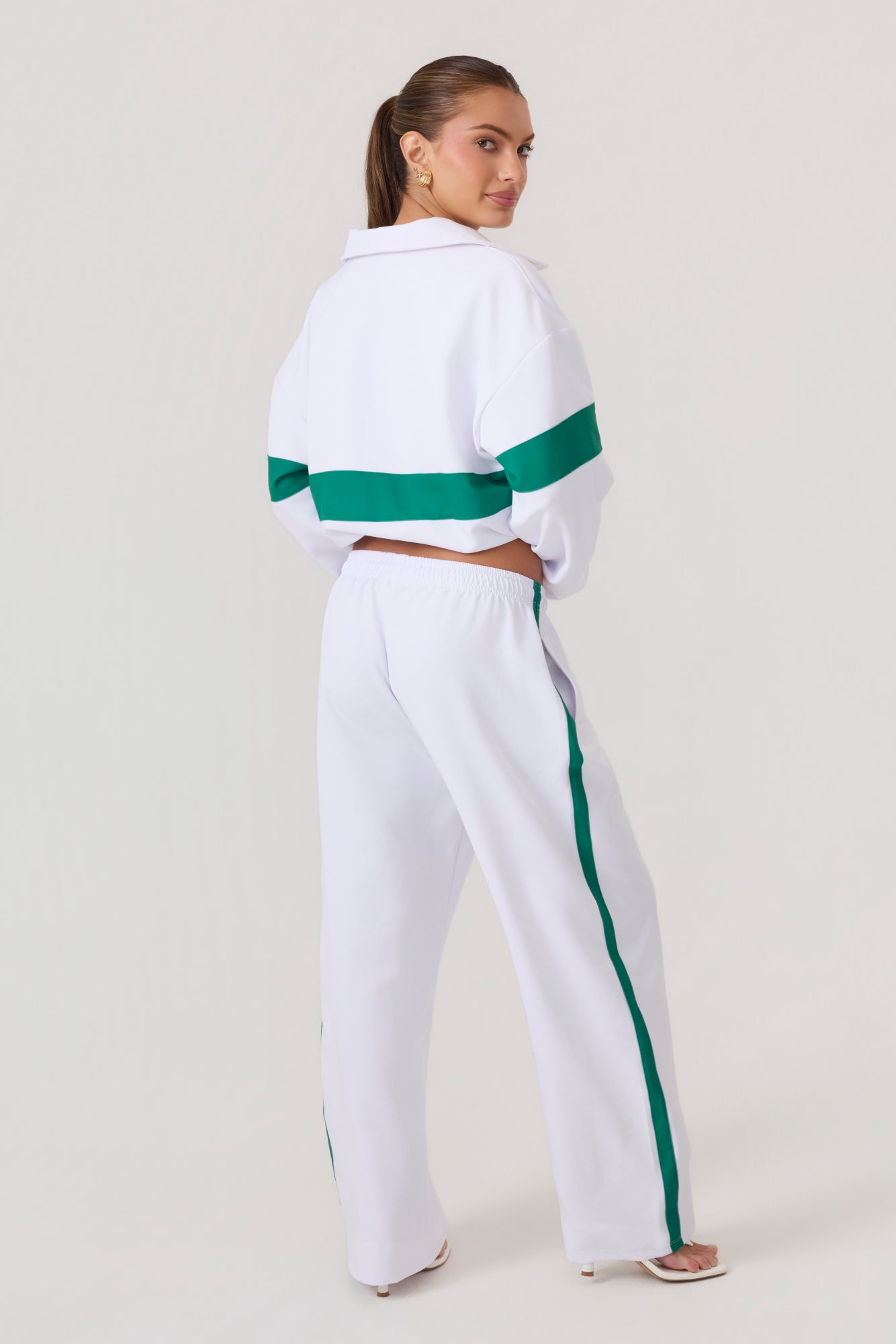 Melrose Social Club Track Jacket White Green - Eco-Certified