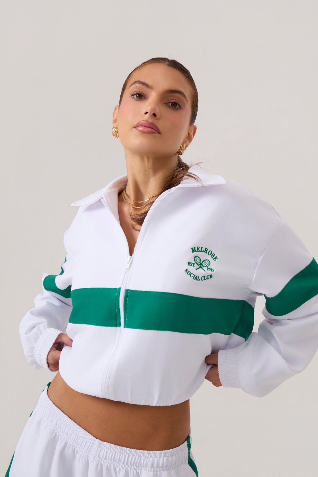 Melrose Social Club Track Jacket White Green - Eco-Certified