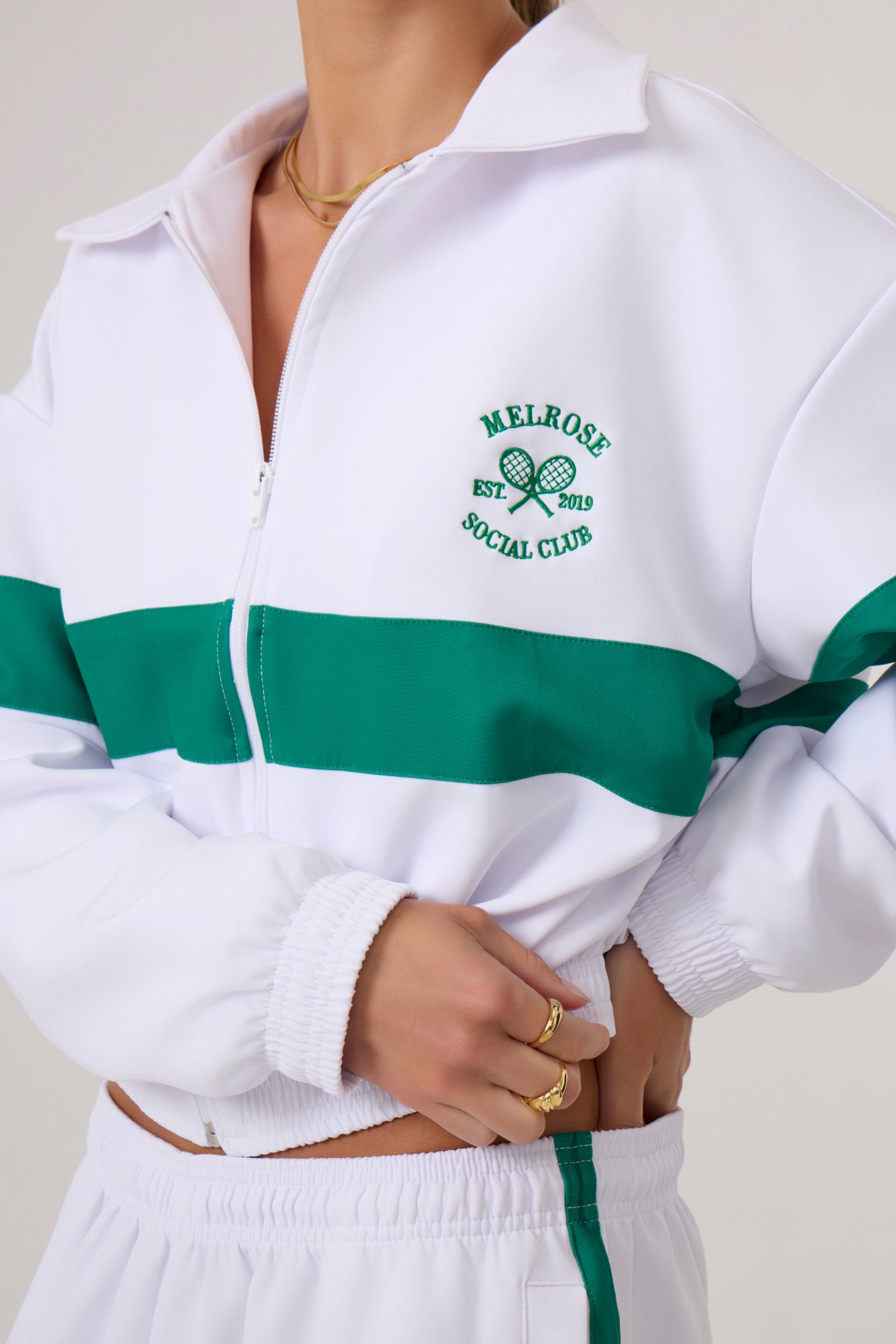Melrose Social Club Track Jacket White Green - Eco-Certified